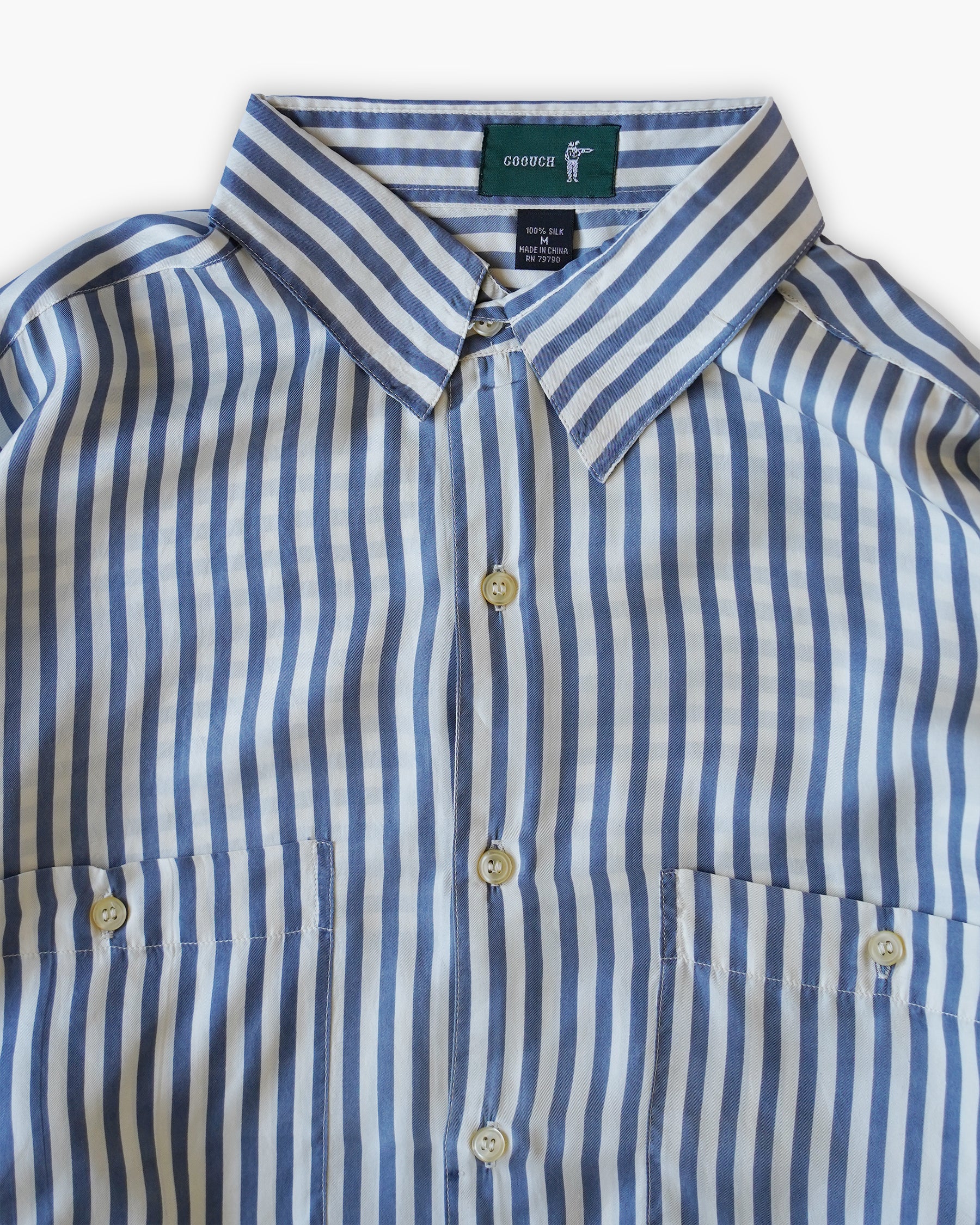 "GOOUCH" 100% Silk Striped L/S Shirts - Blue