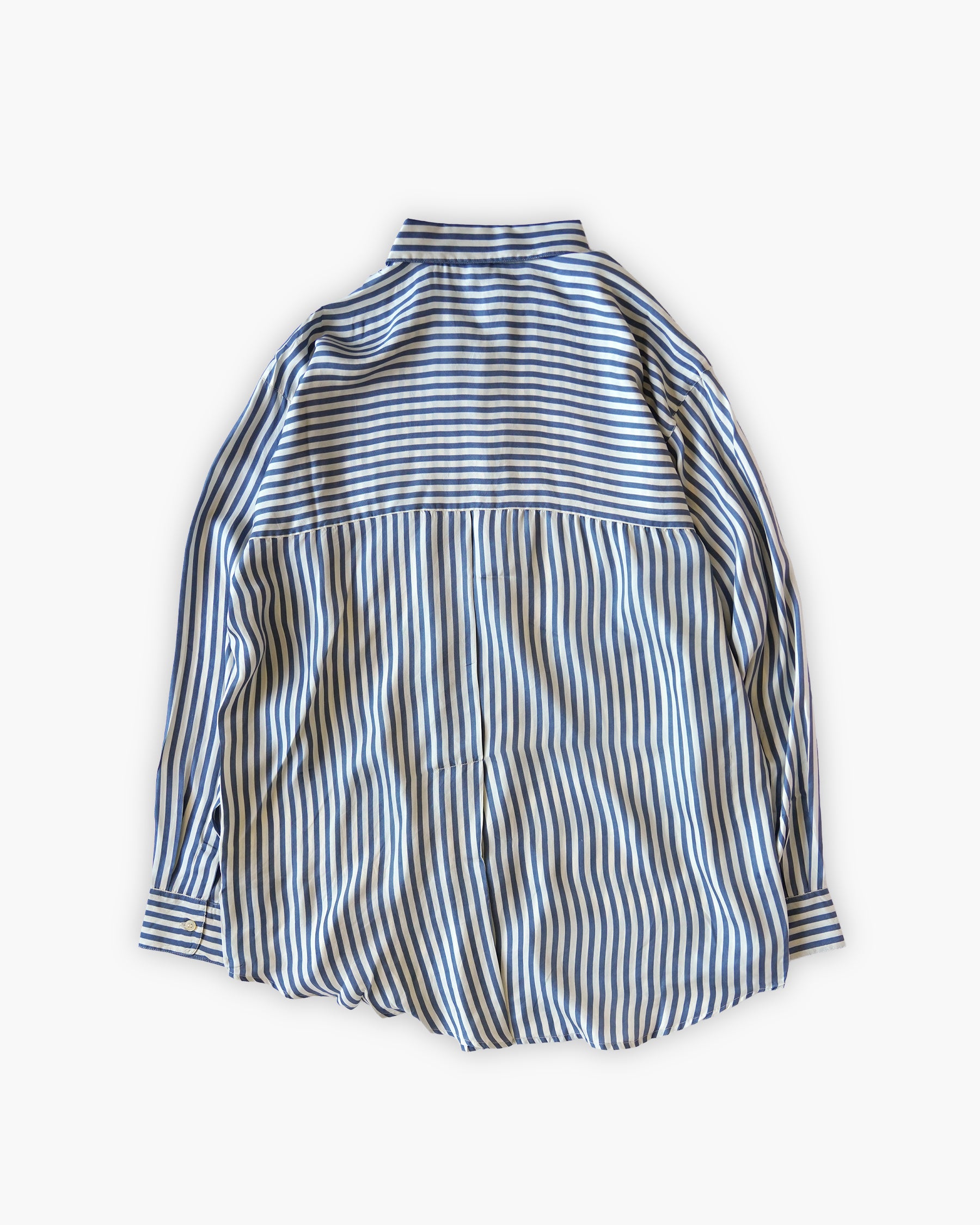 "GOOUCH" 100% Silk Striped L/S Shirts - Blue
