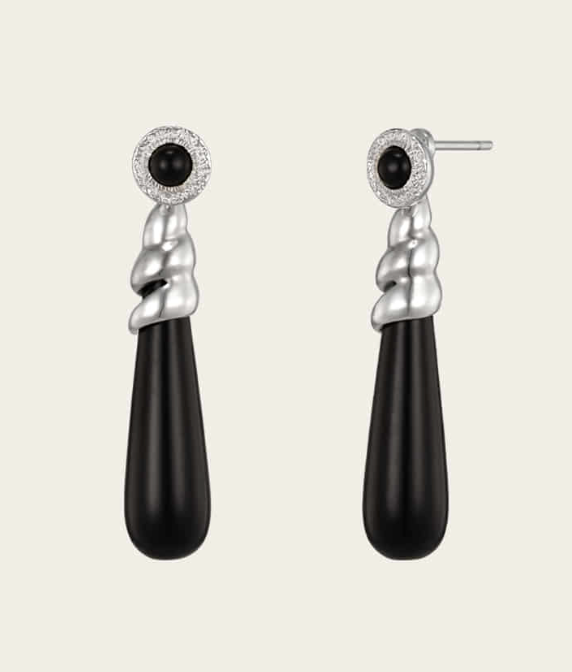 "Isabella Etou" Spiral Tide Onyx Convertible Earrings