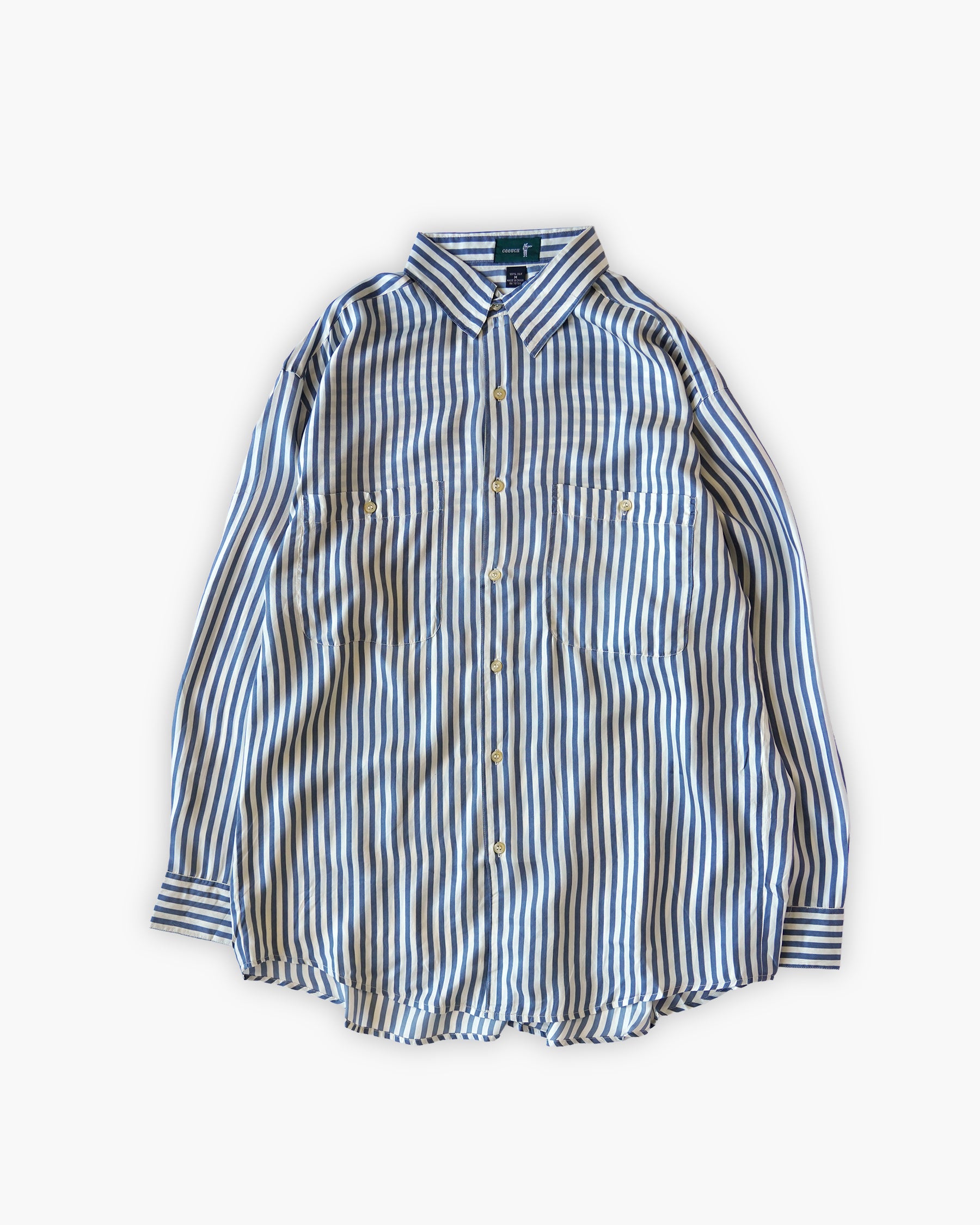 "GOOUCH" 100% Silk Striped L/S Shirts - Blue