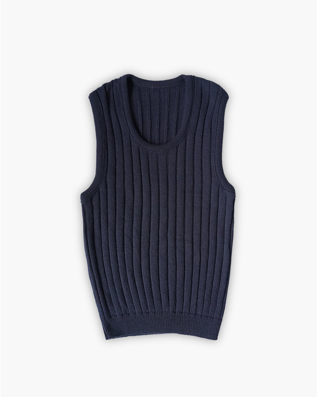Acrylic Crew Neck Knit Vest - Navy