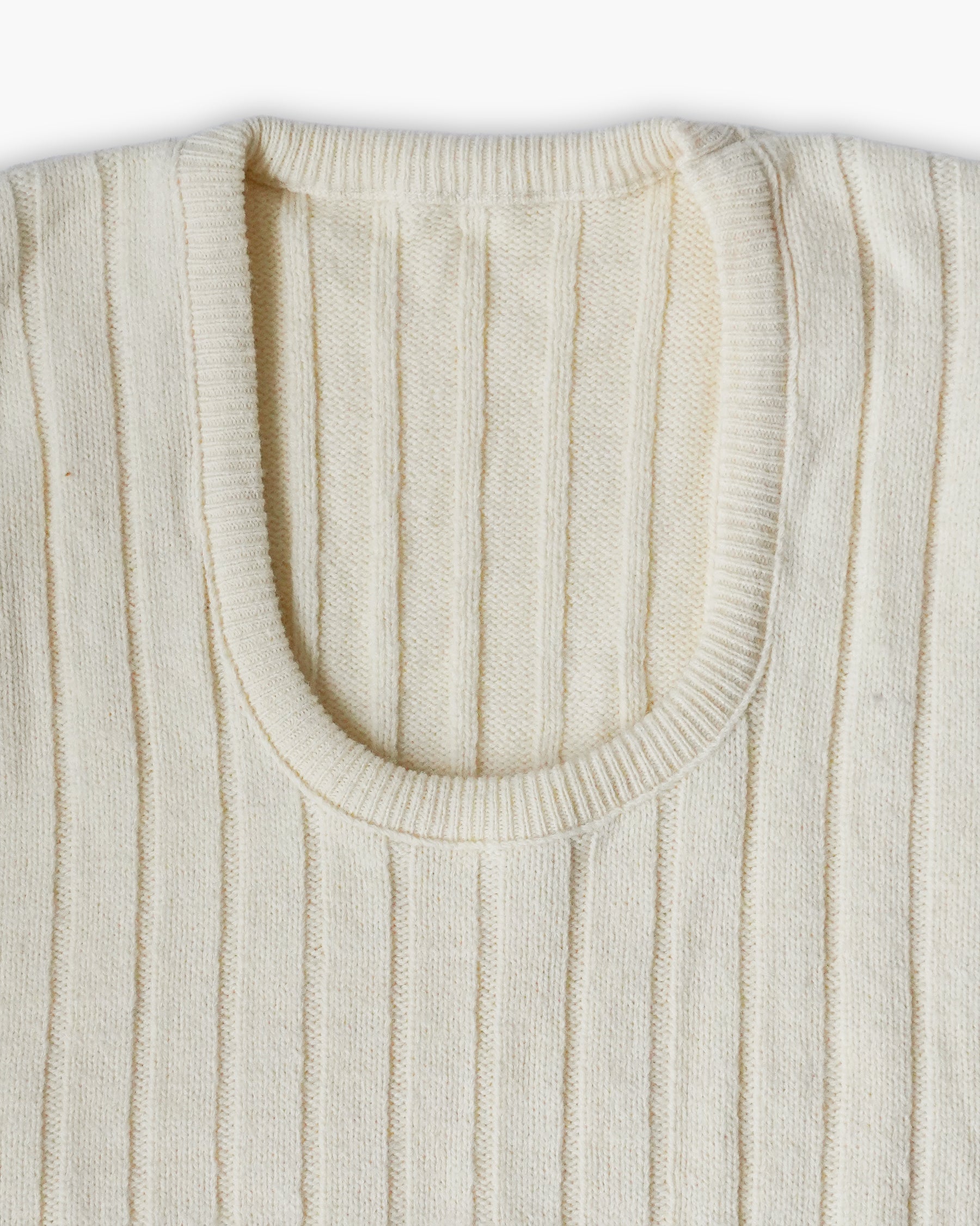Acrylic Crew Neck Knit Vest - White