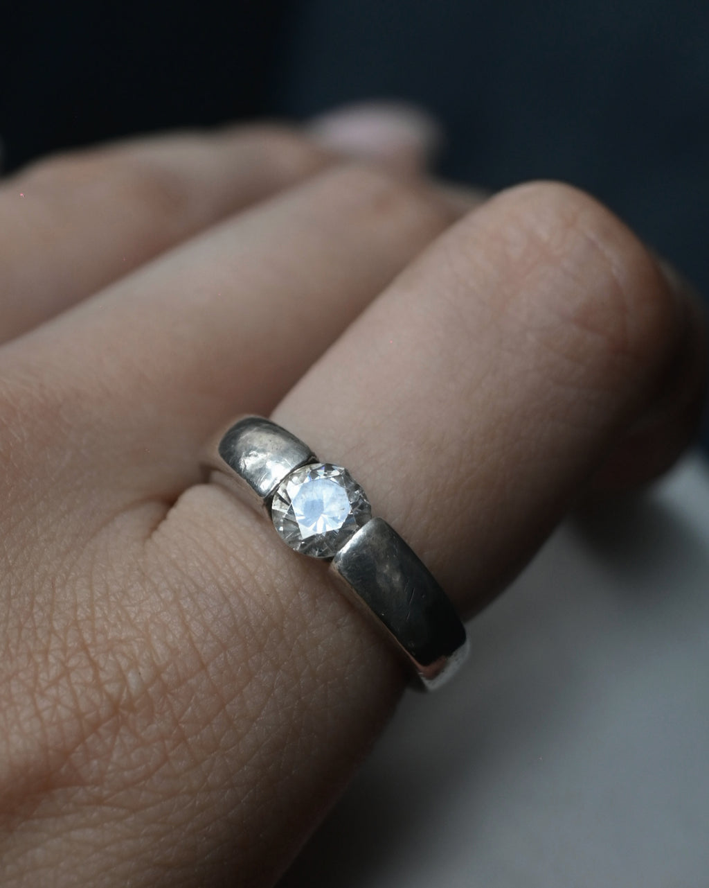 CZ Diamond Danish Silver Ring - 11.5号