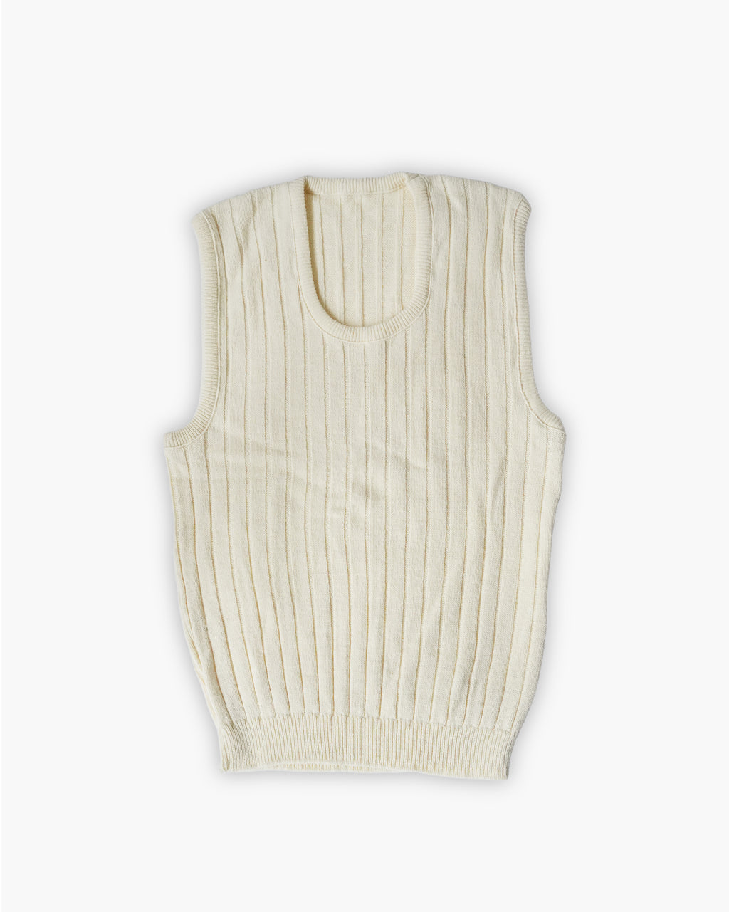 Acrylic Crew Neck Knit Vest - White