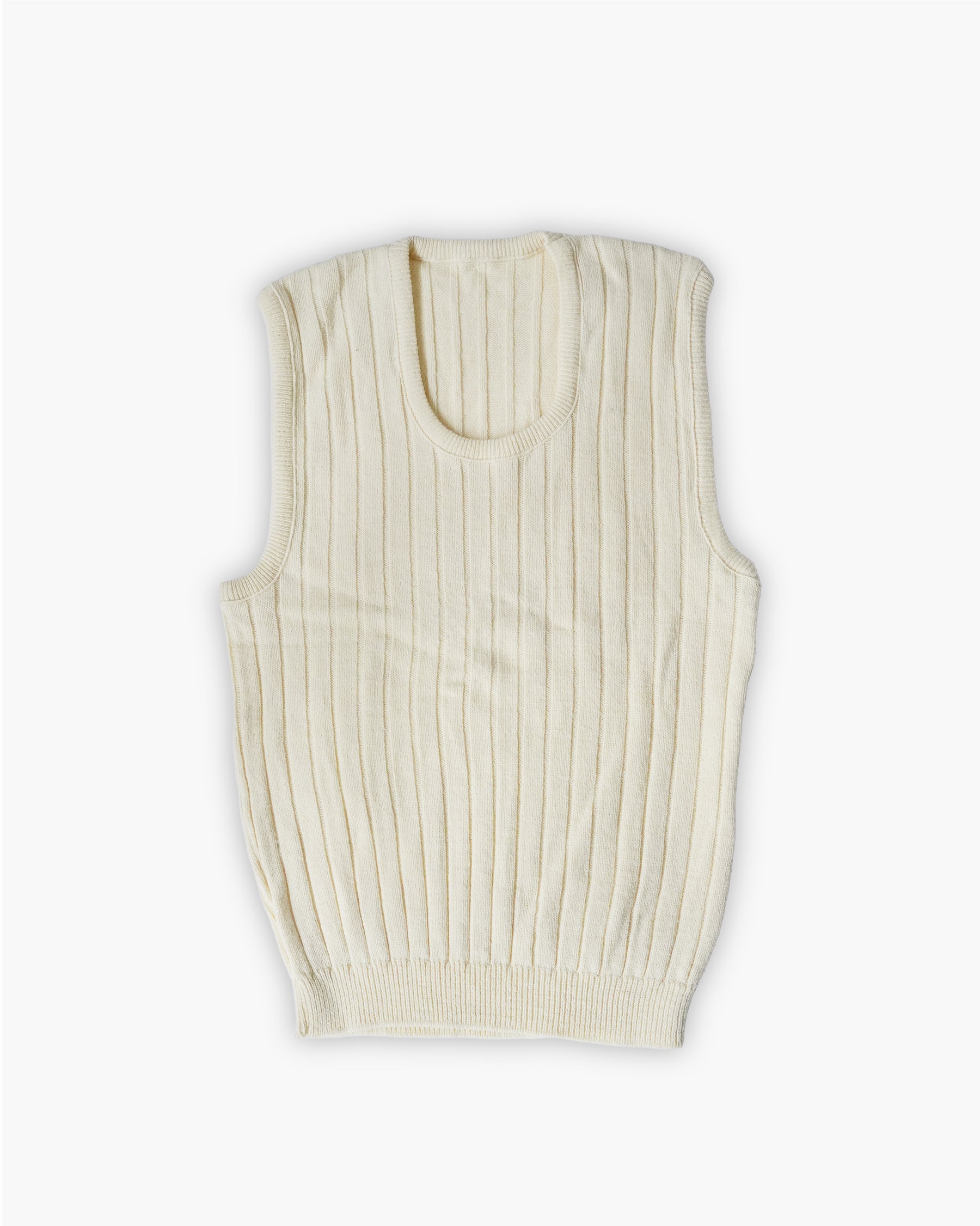 Acrylic Crew Neck Knit Vest - White