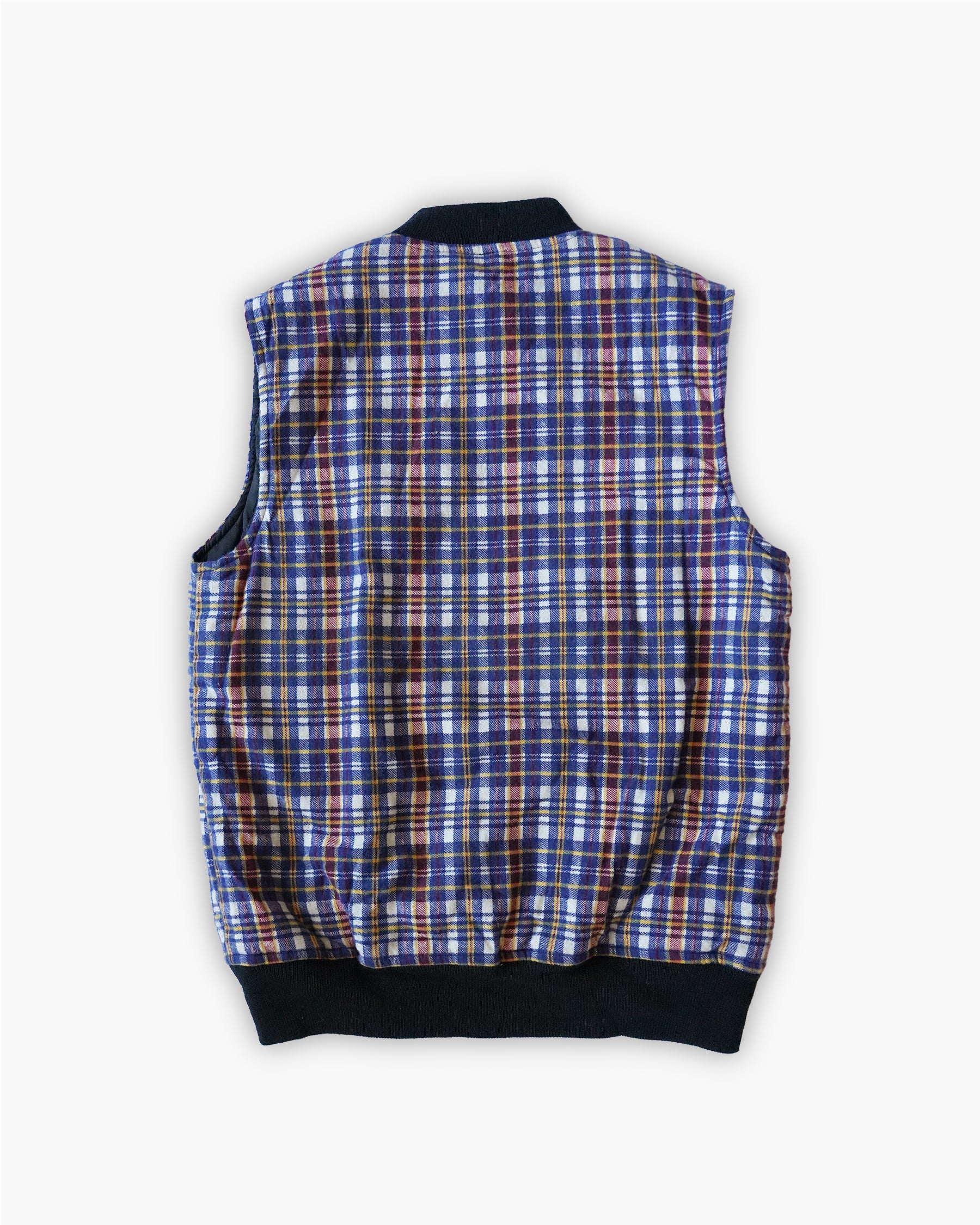 Plaid Quilting Vest - Navy / White