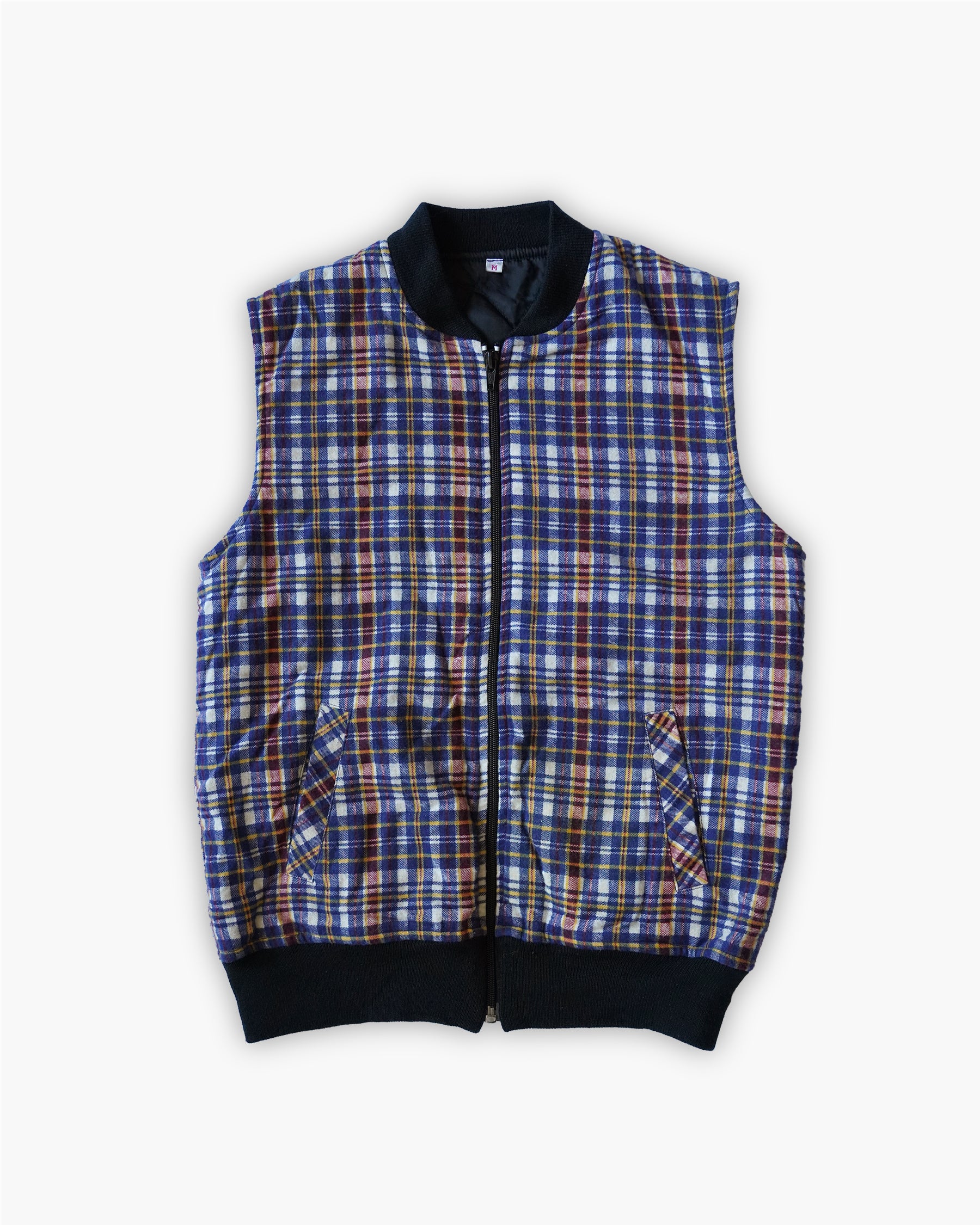 Plaid Quilting Vest - Navy / White