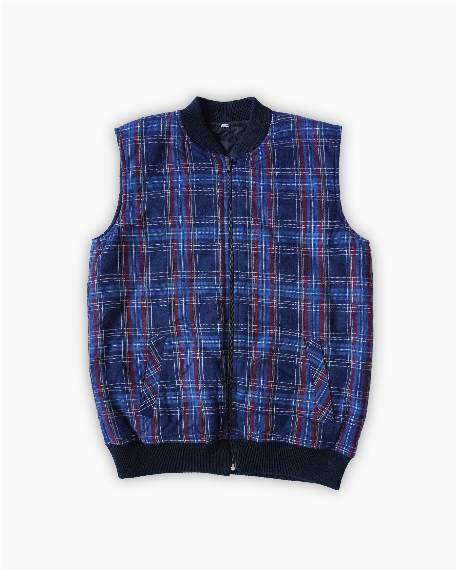 Plaid Quilting Vest - Navy / Blue