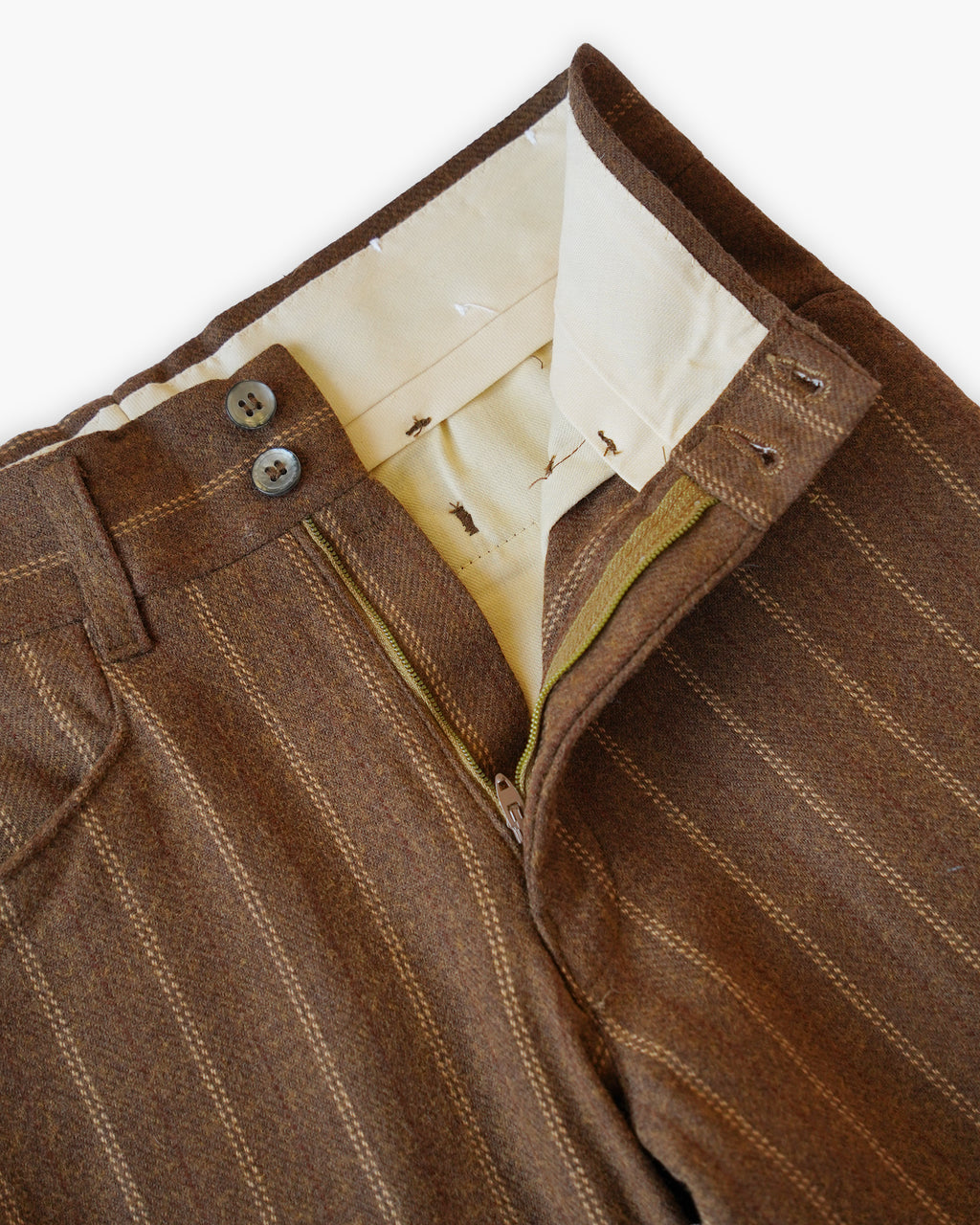 Brown Stripe Wool Blend Shorts