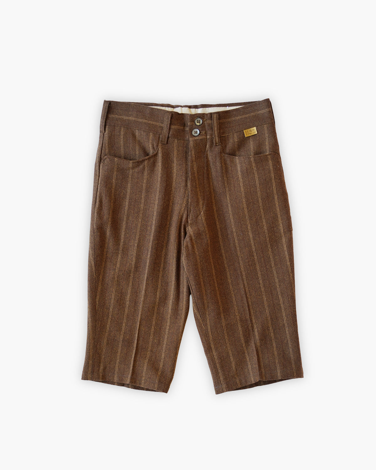 Brown Stripe Wool Blend Shorts