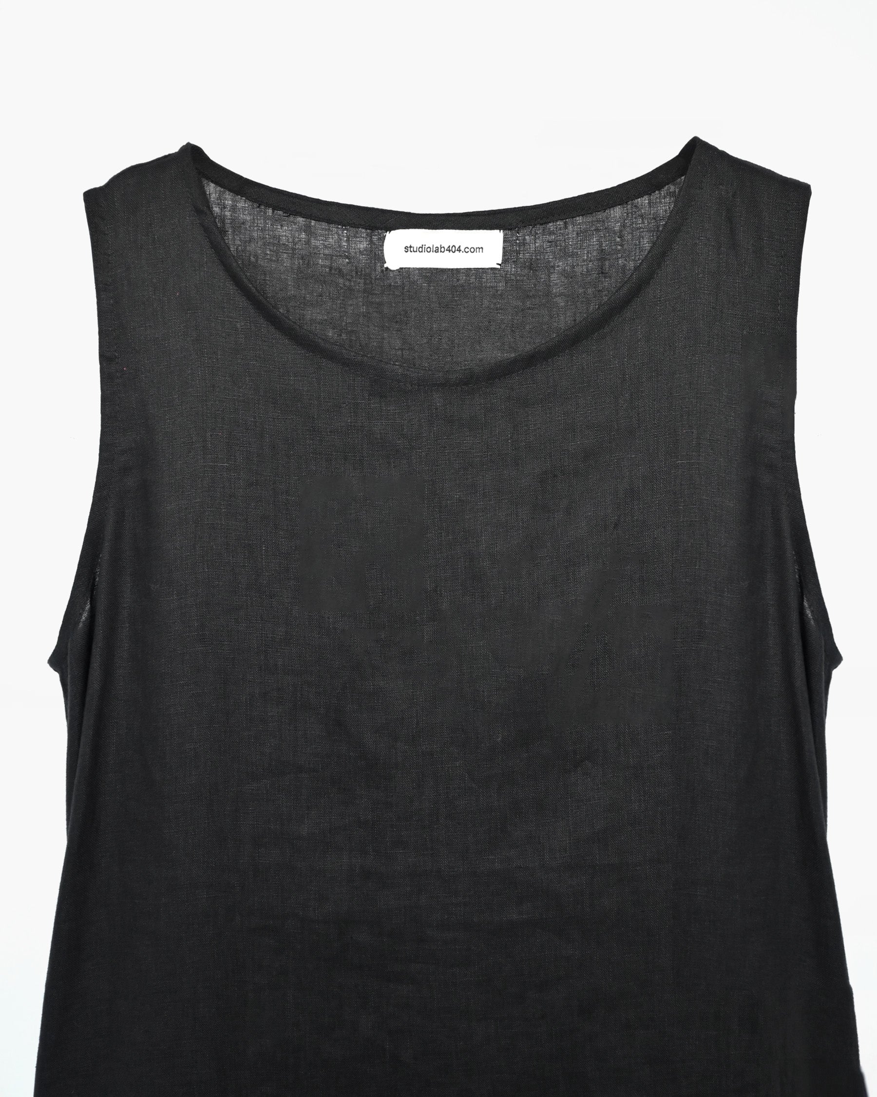 404 Linen Crew Neck Long Dress - Black