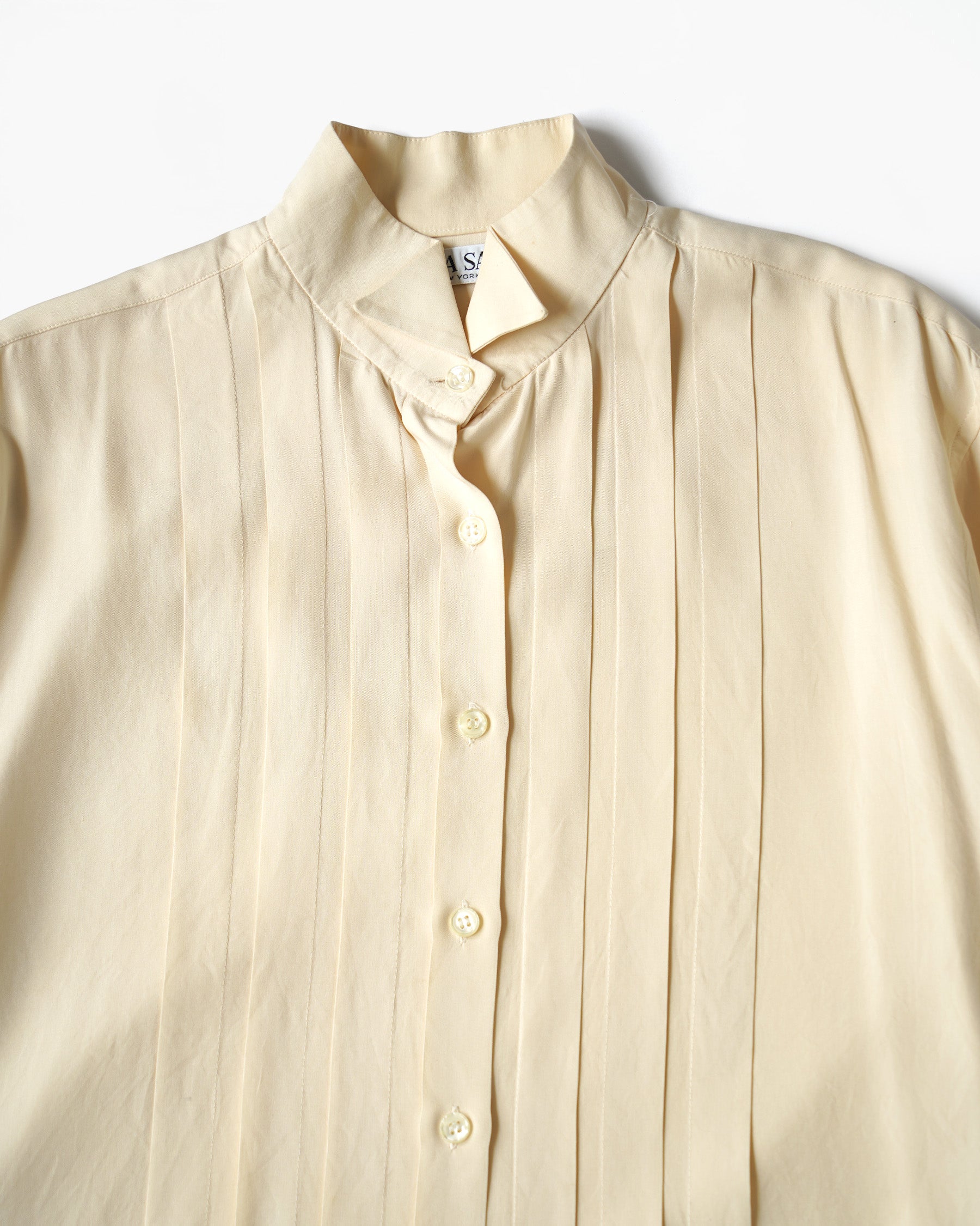 Pintuck Blouse with Stand Collar
