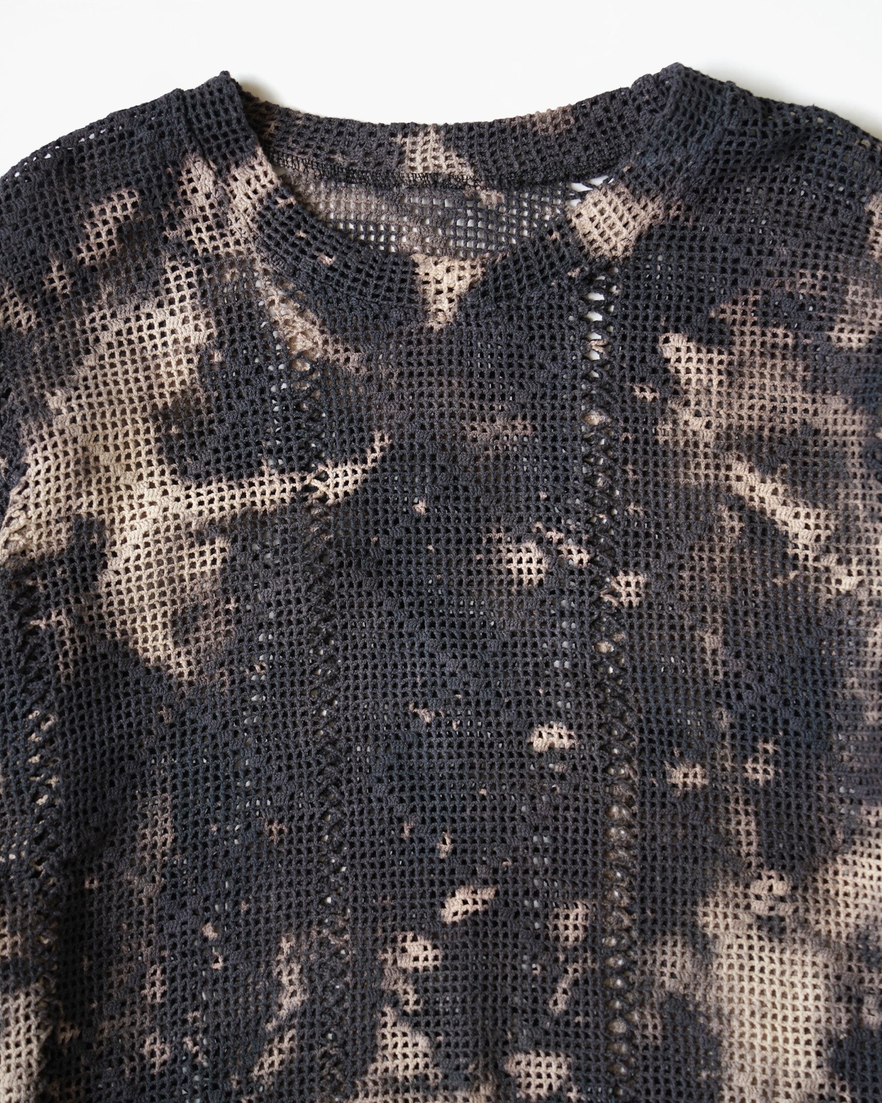 Bleach Dyed Openwork Knit Top with Jagged Hem