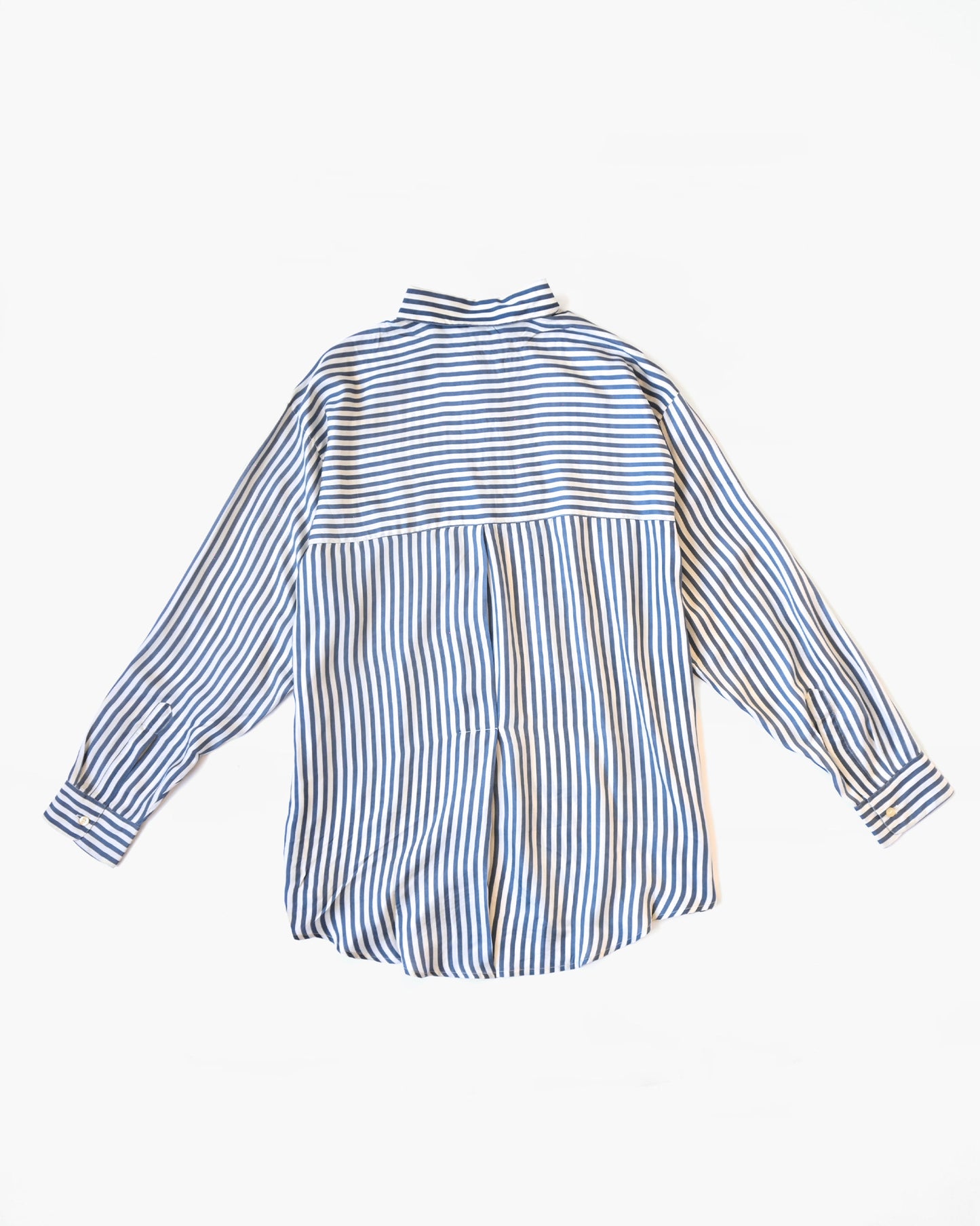 100% Silk Striped L/S Shirt - Blue