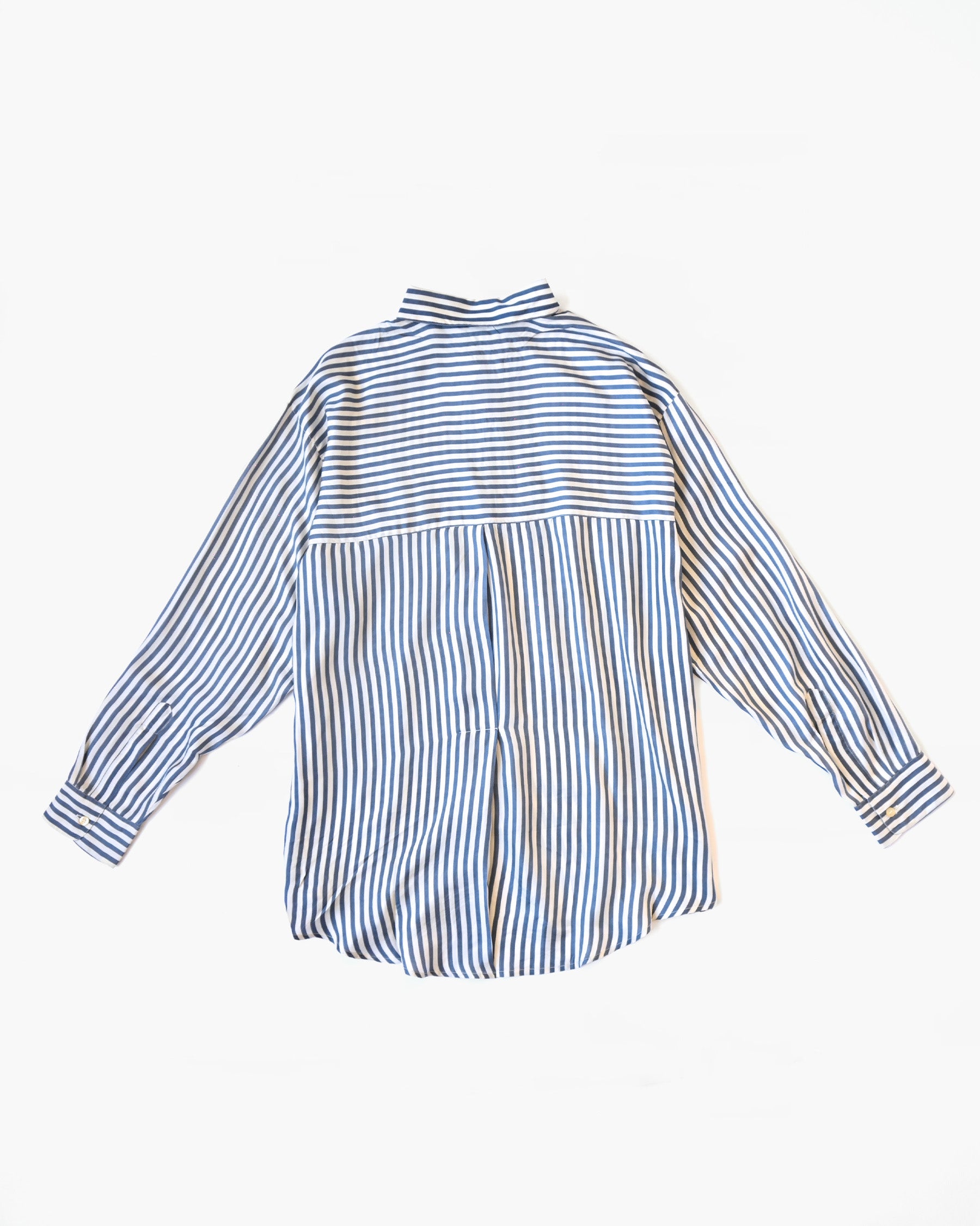 100% Silk Striped L/S Shirt - Blue