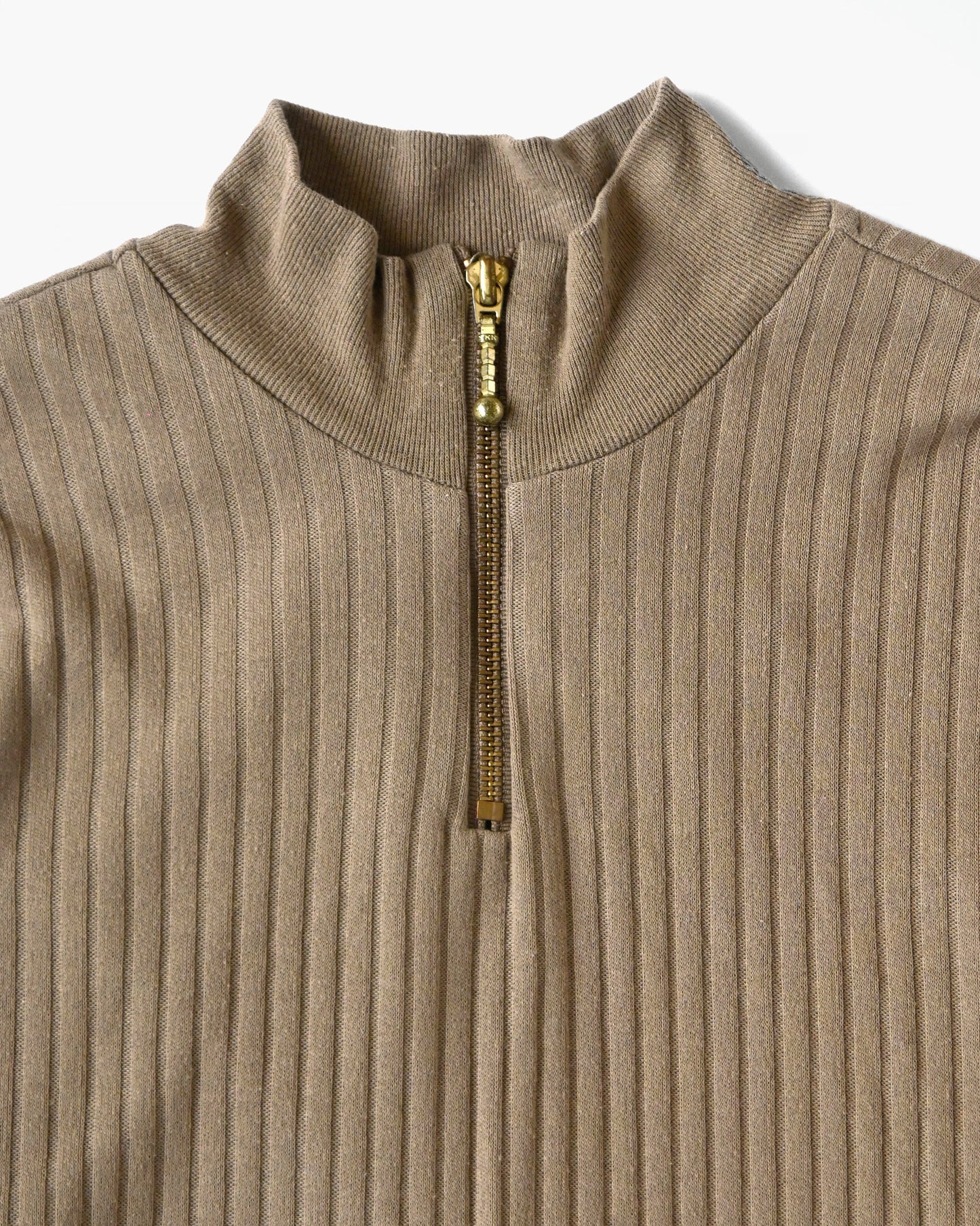 Zip-up Rib Knit Top - Beige