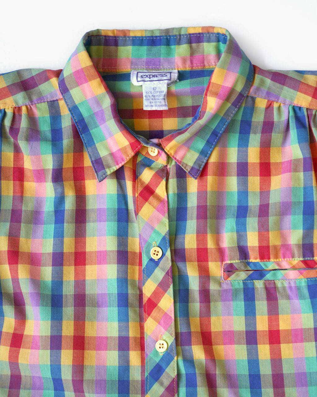 Colorful Check Cap Sleeve Blouse