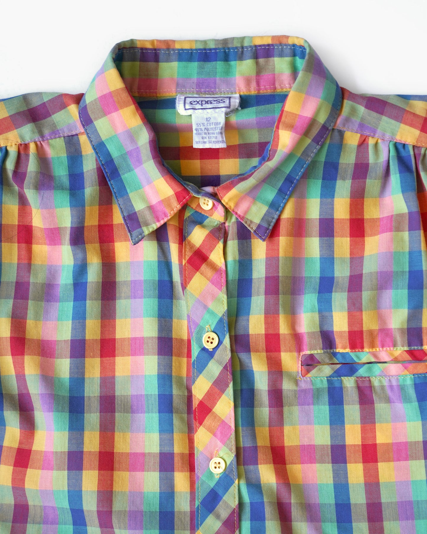 Colorful Check Cap Sleeve Blouse