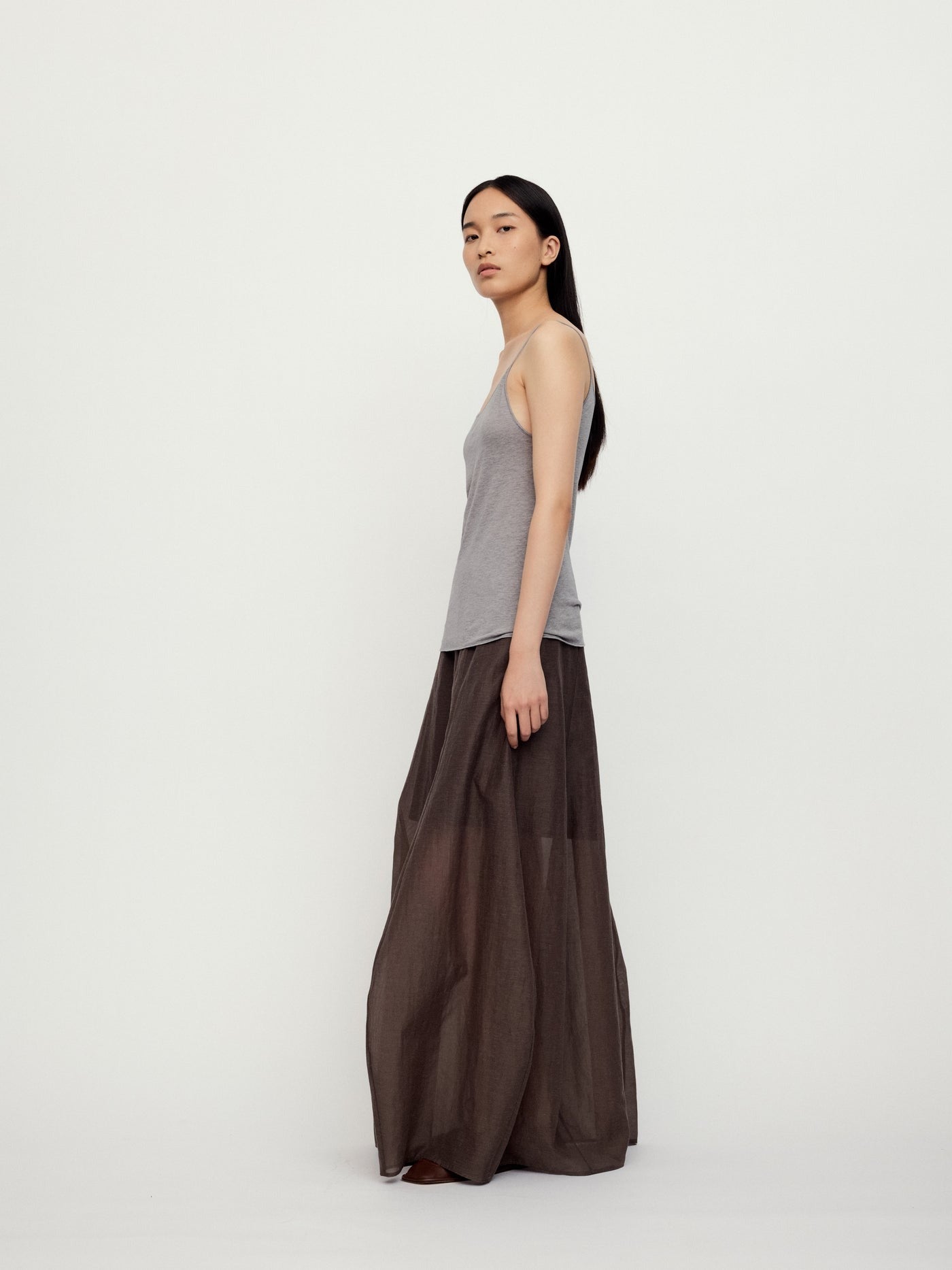 "RUOHAN" SHEER BROWN COCOON SKIRT