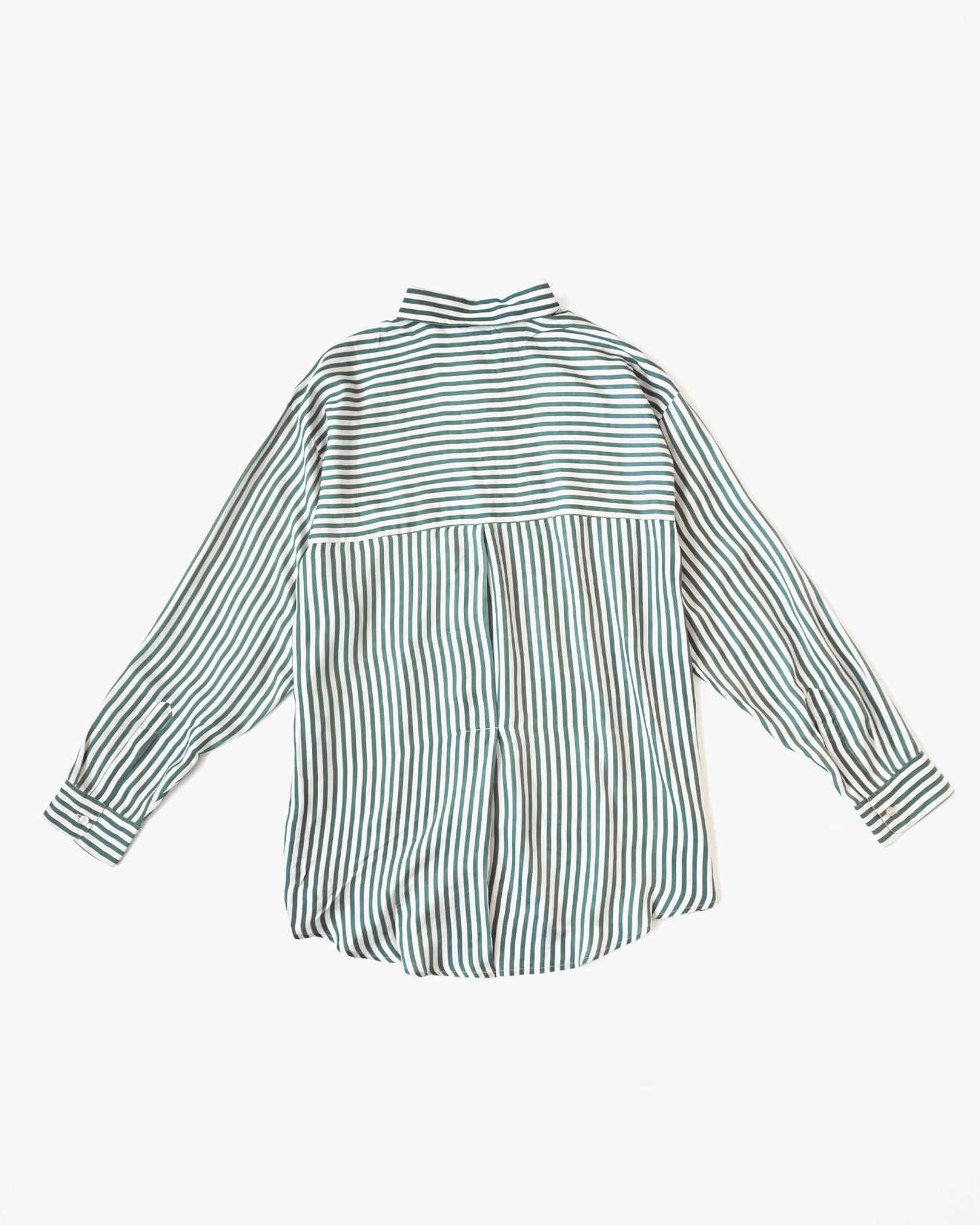 100% Silk Striped L/S Shirt - Green