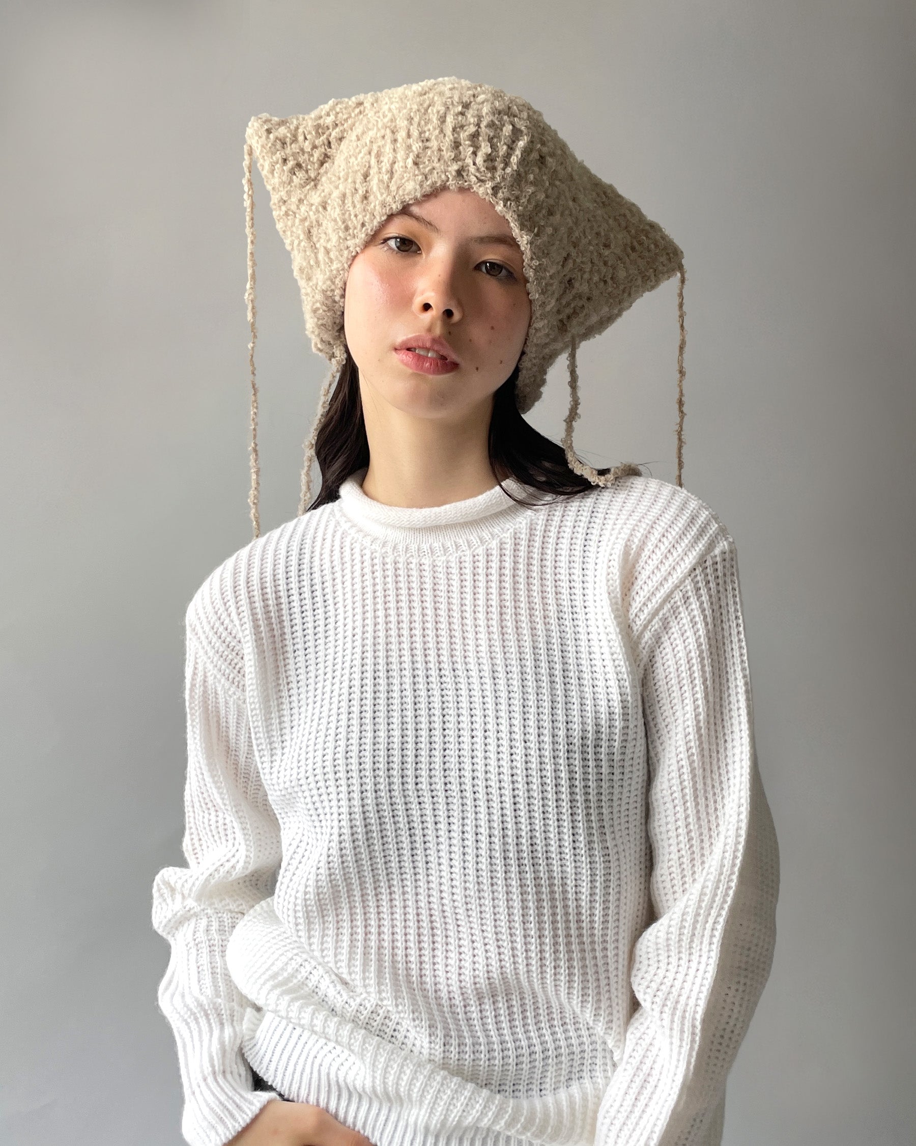 Acrylic Crew Neck White Sweater