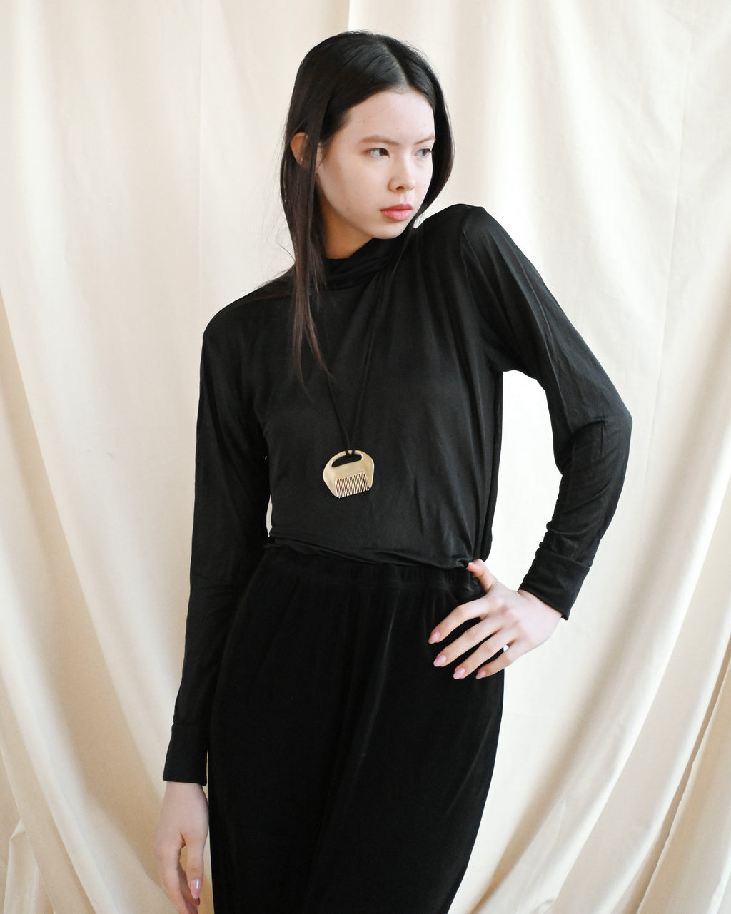 100% Silk Black Sheer Turtle Top