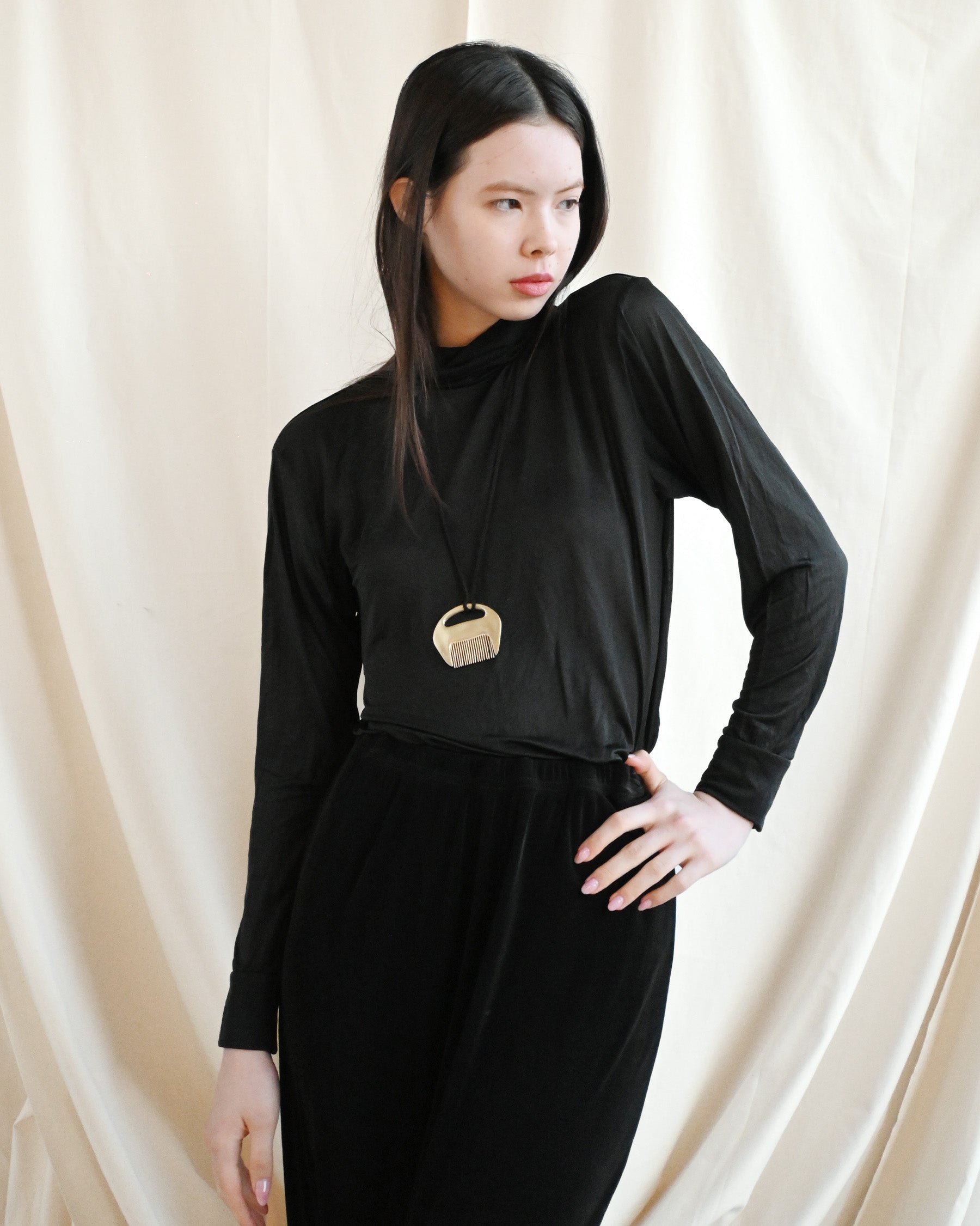 100% Silk Black Sheer Turtle Top