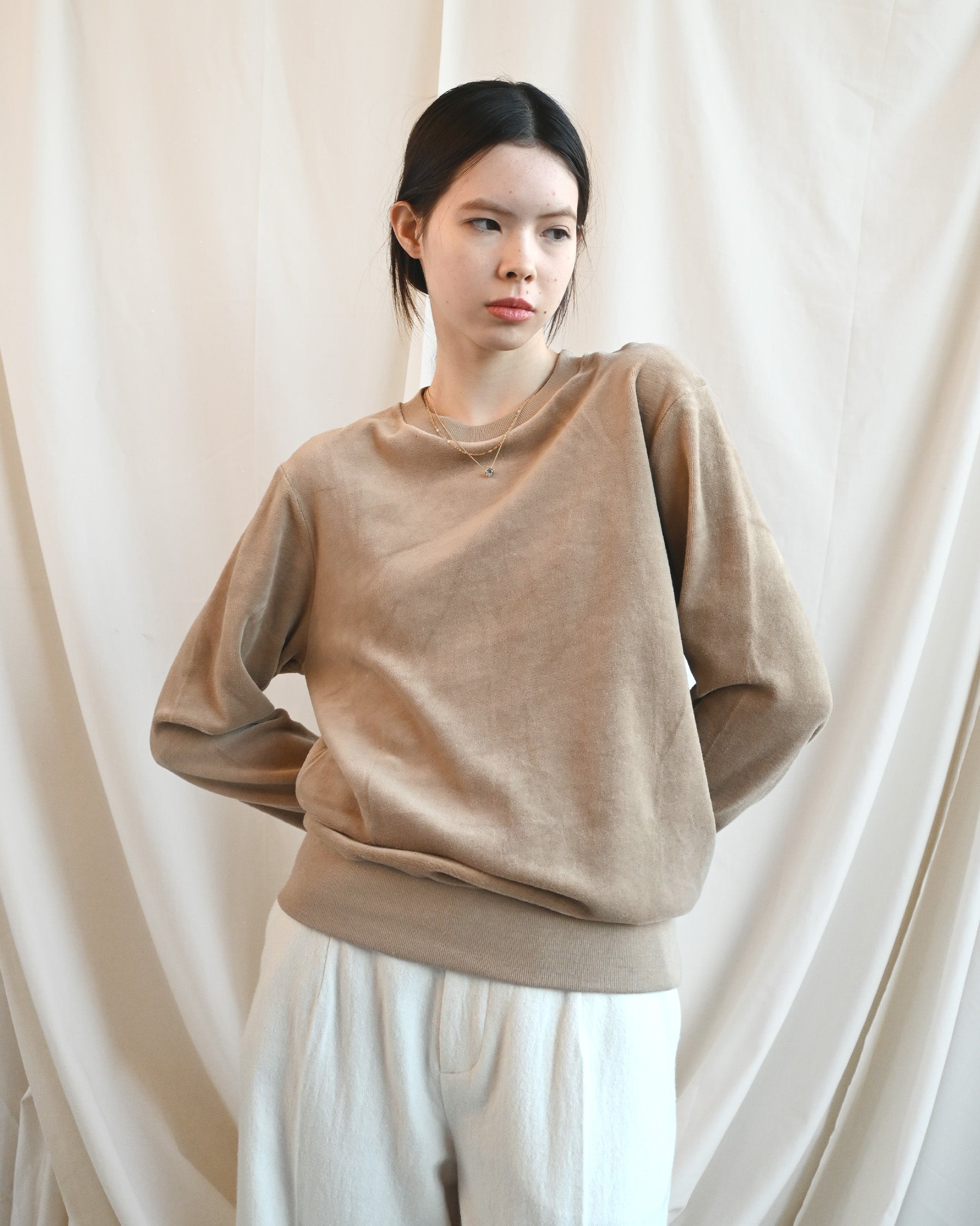 Cotton Velour Sweatshirts - Light Brown