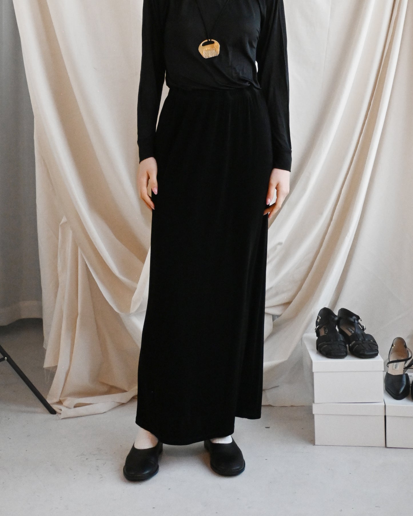 Acetate Black Long Skirt