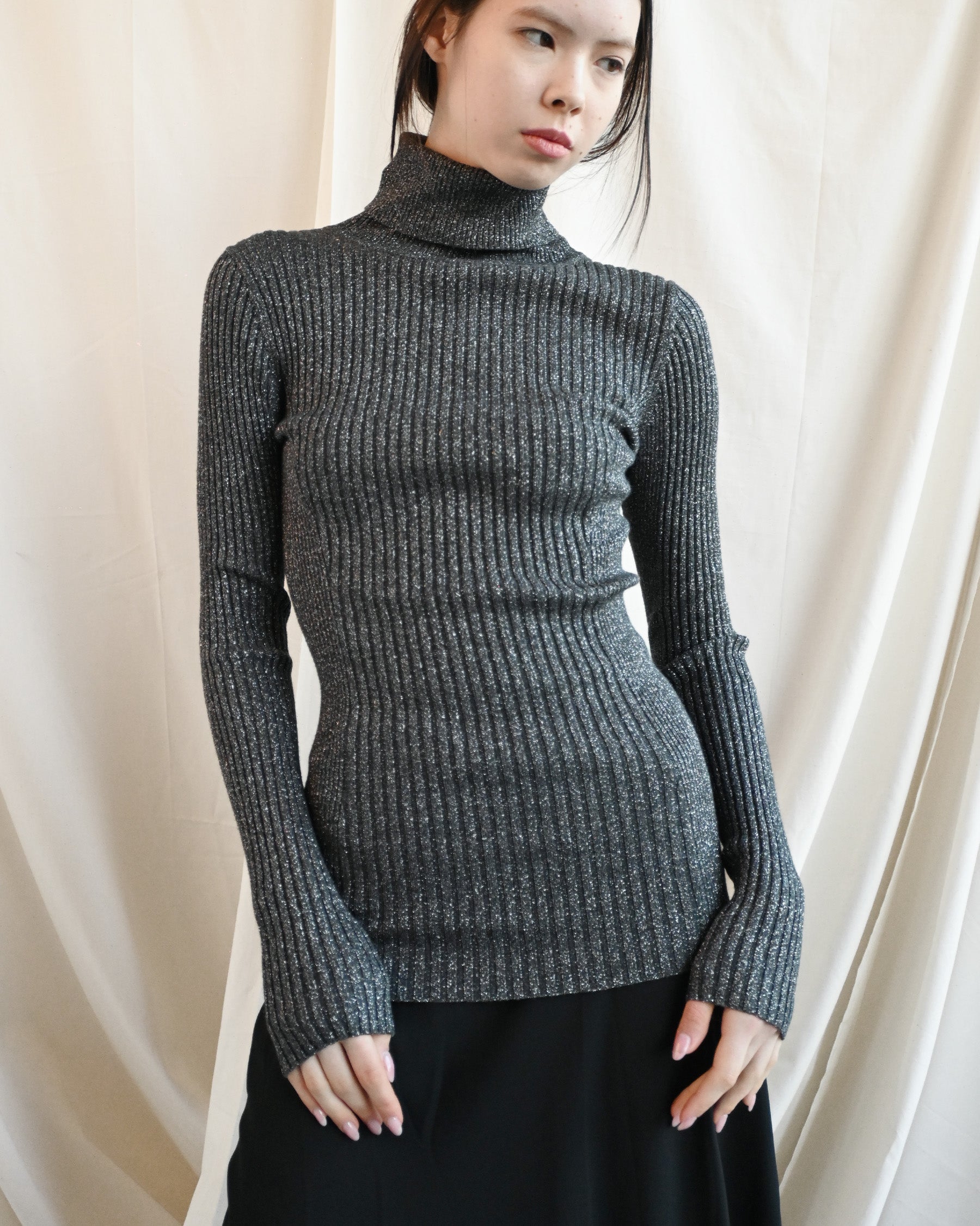 Sparkle Rib Turtle Neck - Silver