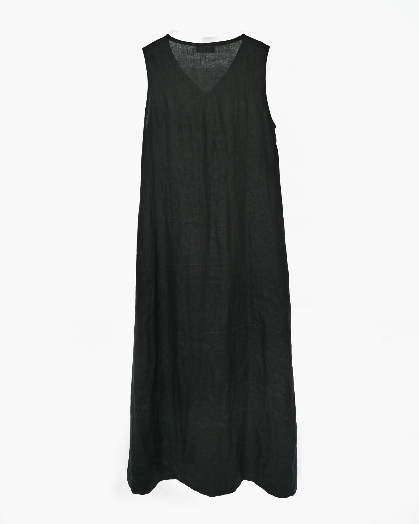 404 Linen V-neck Long Dress - Black