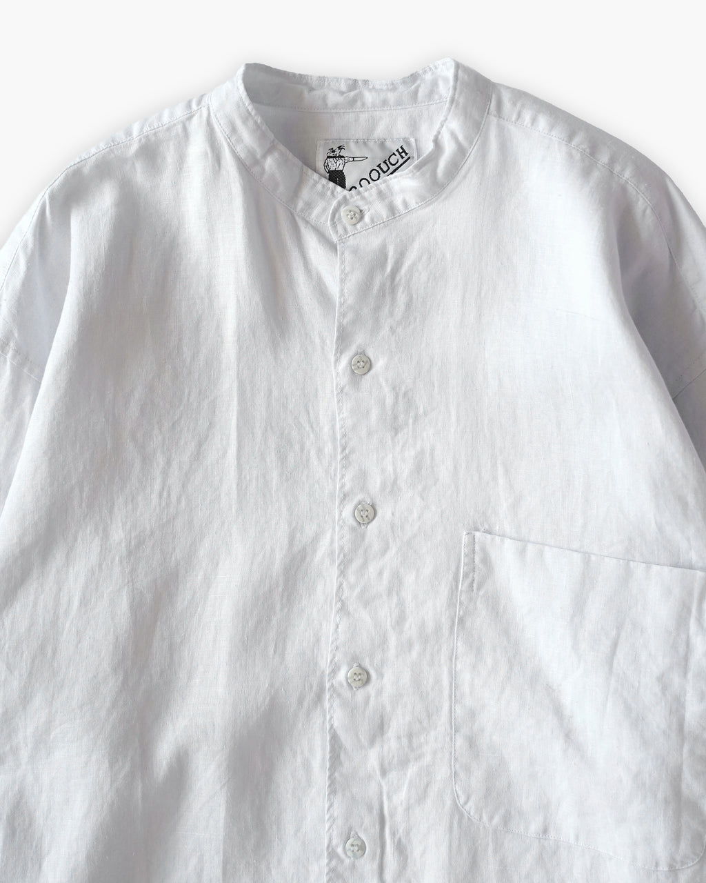 "GOOUCH" 100% Linen Collarless L/S Shirt - White
