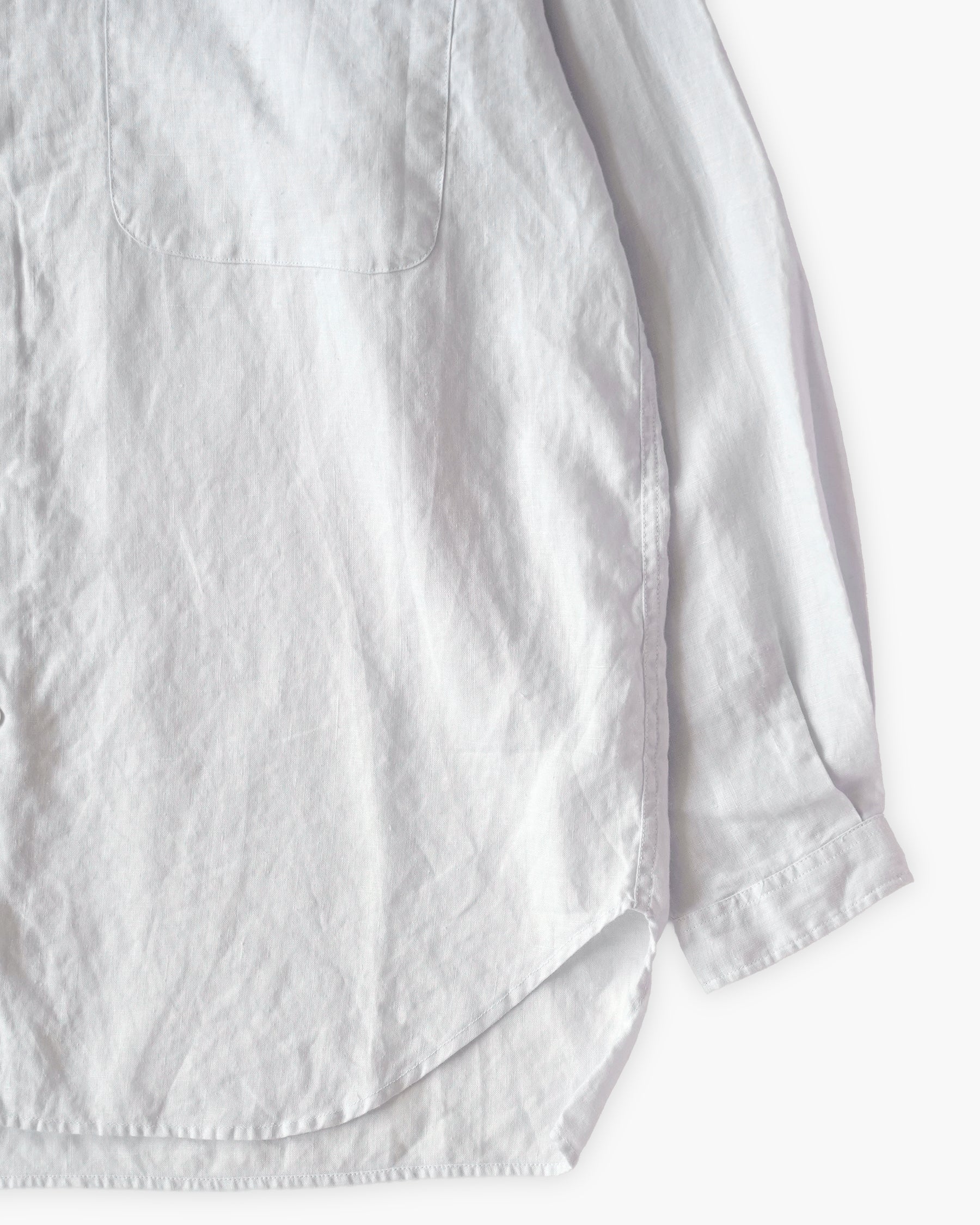 "GOOUCH" 100% Linen Collarless L/S Shirt - White