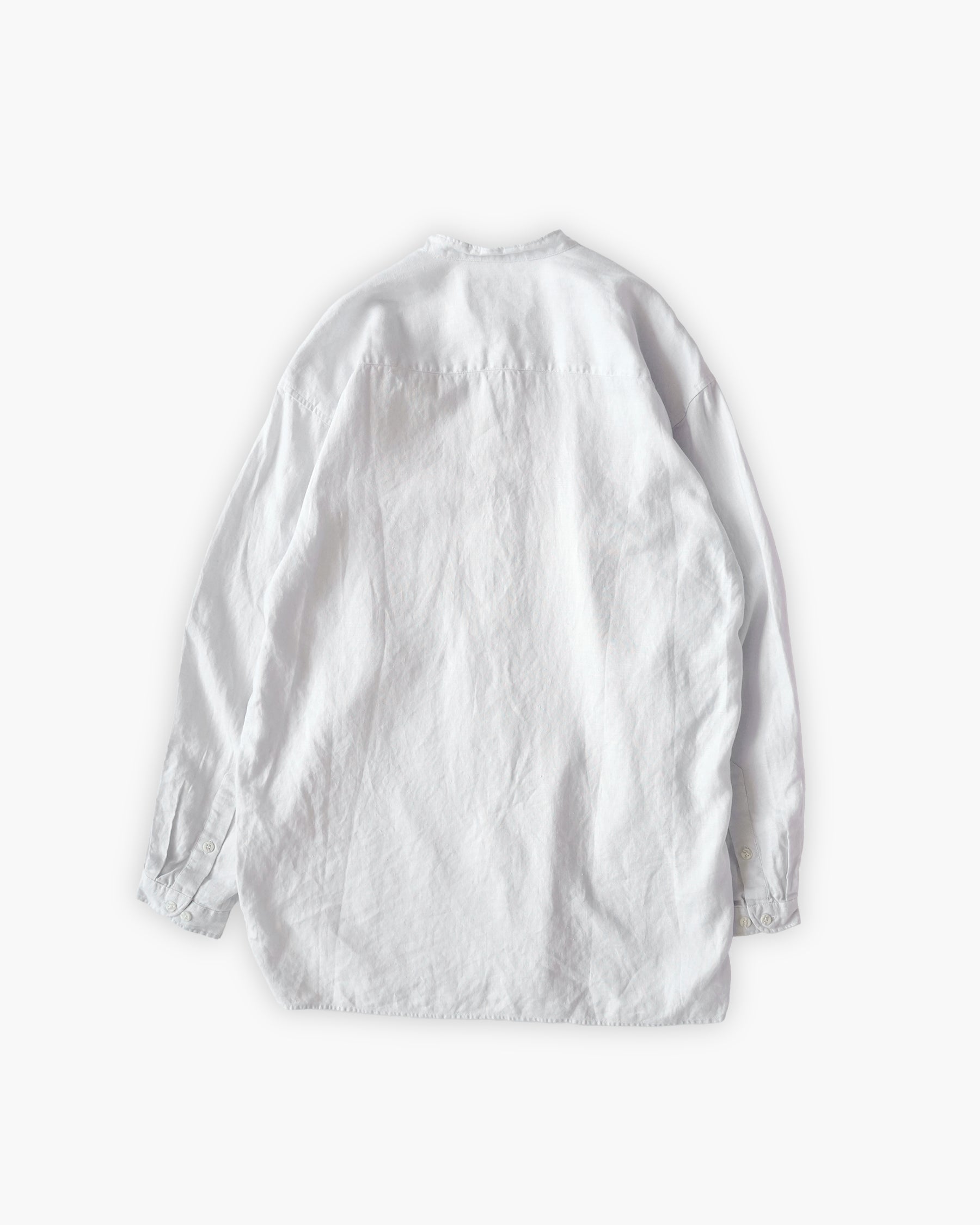 "GOOUCH" 100% Linen Collarless L/S Shirt - White