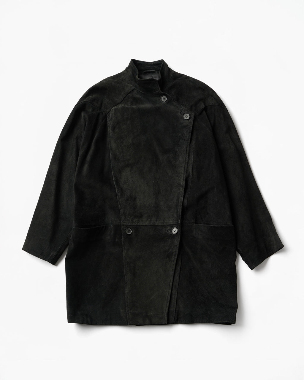 1980~90's Black Suede Asymmetric Coat