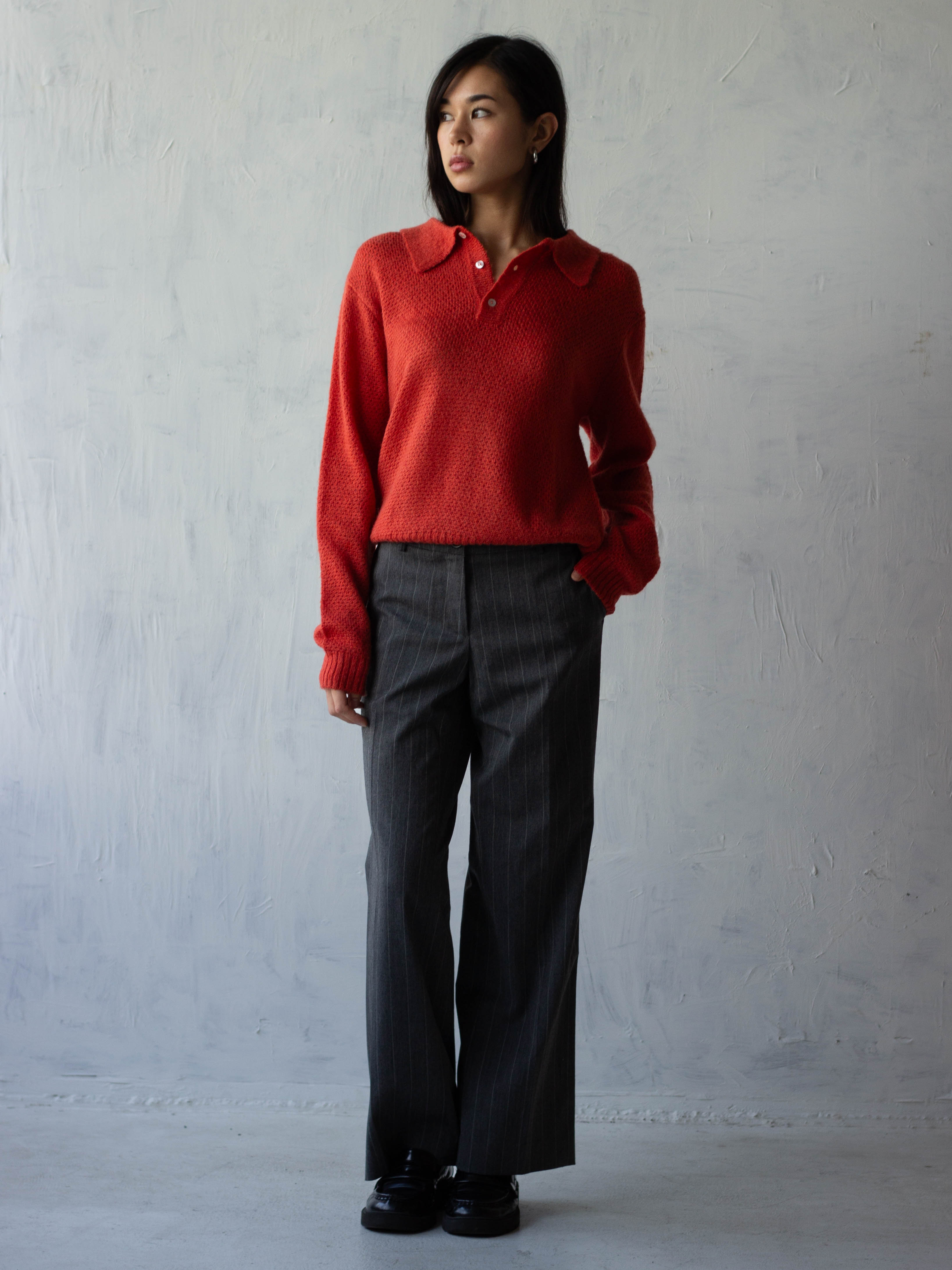 [Pre-order] Mohair Blend Knit Polo - Orange