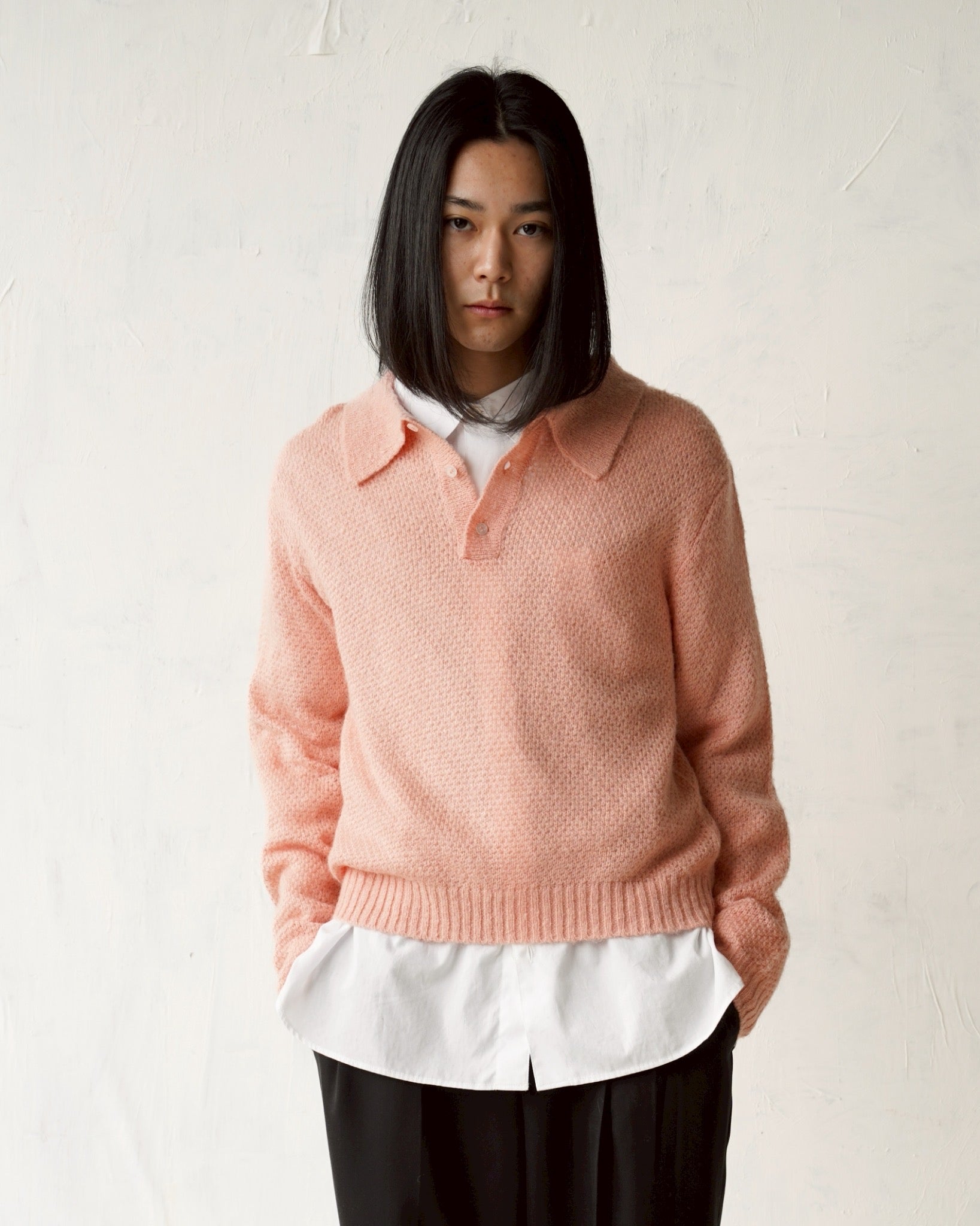 404 Mohair Blend Knit Polo - Pink