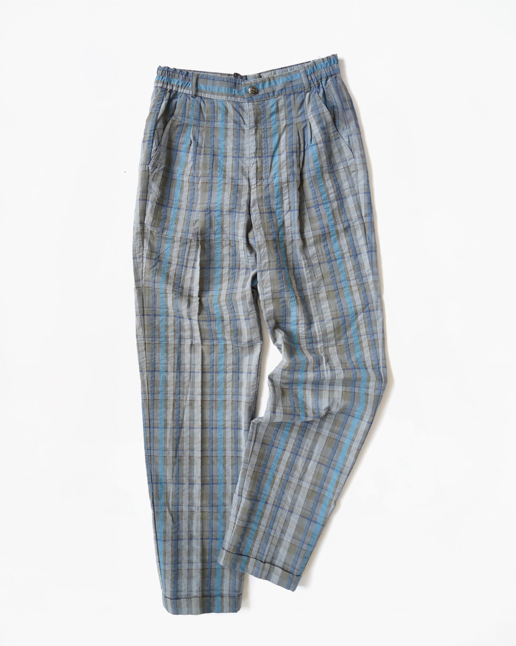 Cotton Blend Plaid Trousers