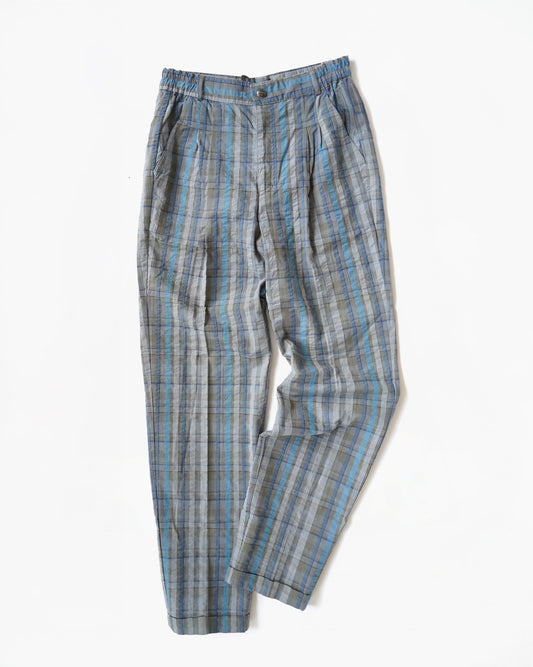 Cotton Blend Plaid Trousers