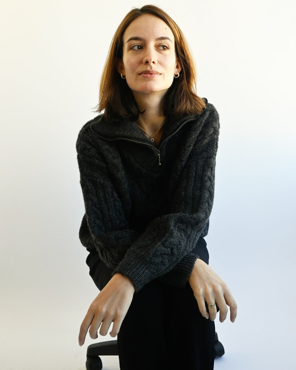 Cable Zip-up Knit Pullover