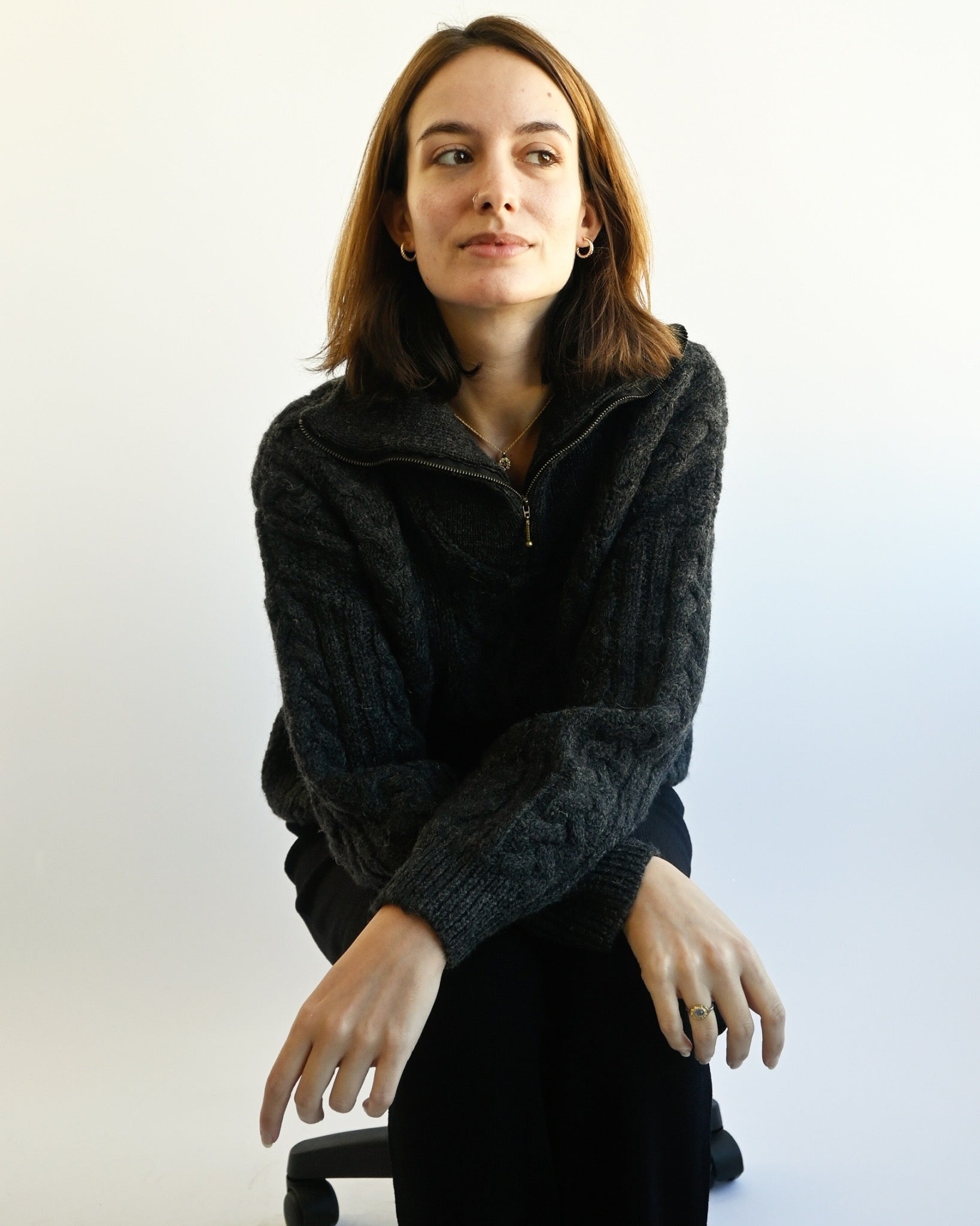 Cable Zip-up Knit Pullover