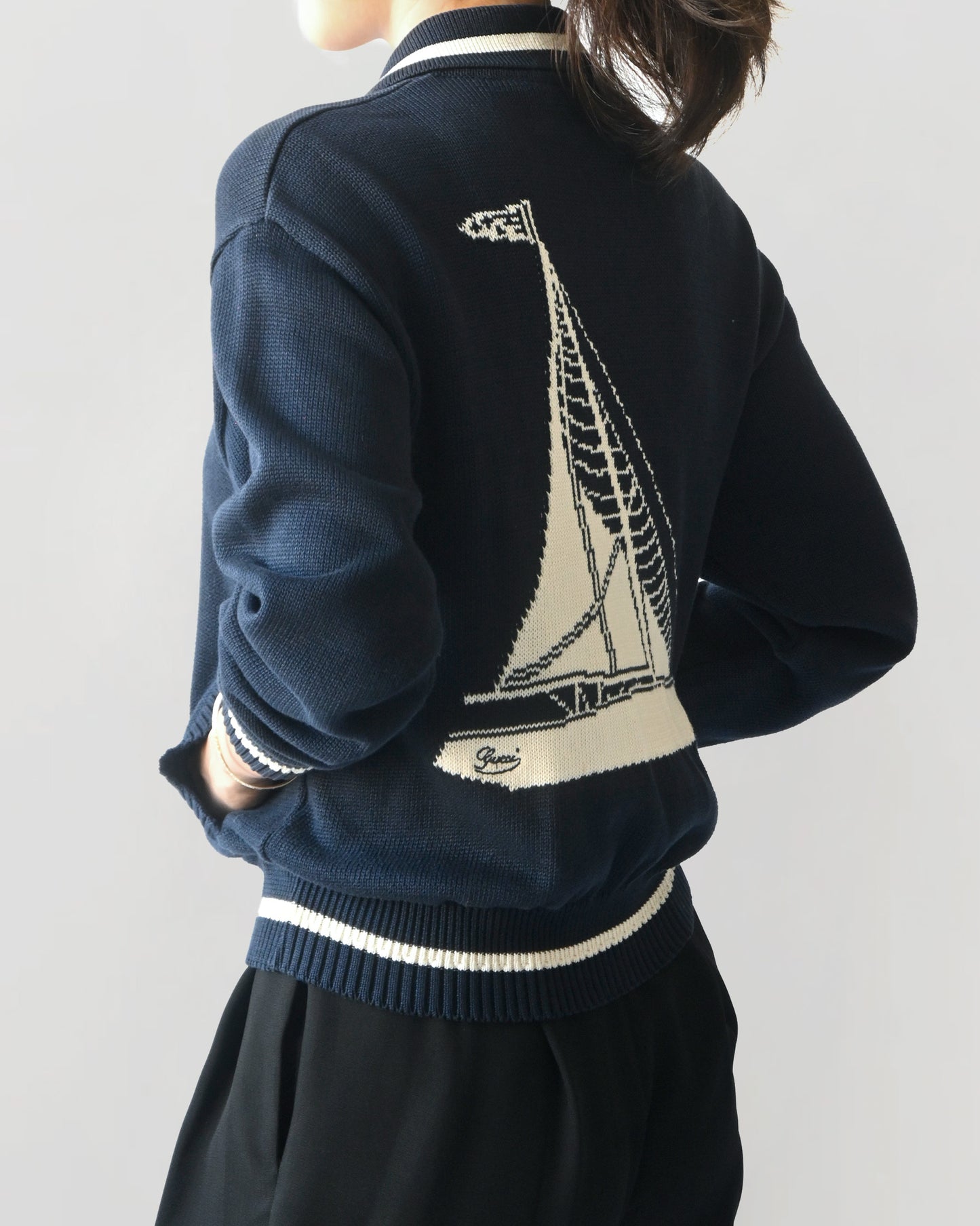 1980s "GUCCI" Sailboat Sweater Cardigan