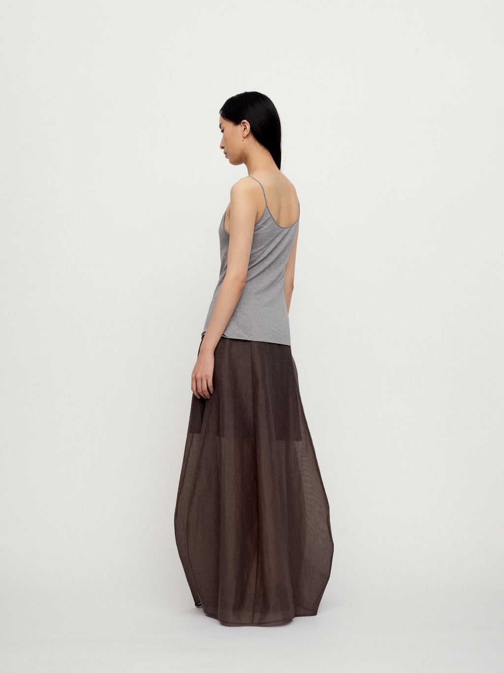 "RUOHAN" SHEER BROWN COCOON SKIRT