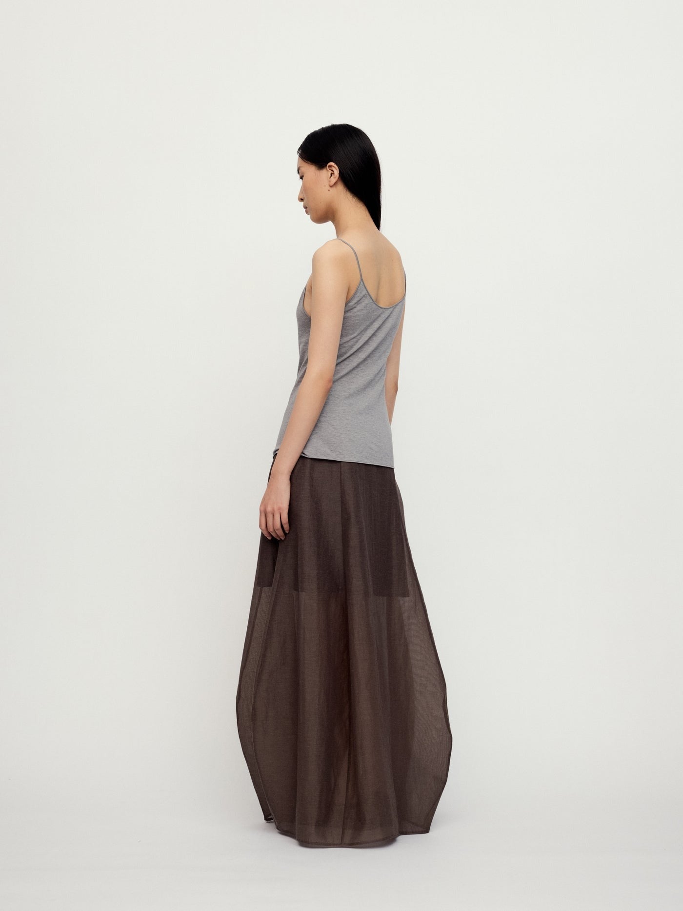"RUOHAN" SHEER BROWN COCOON SKIRT
