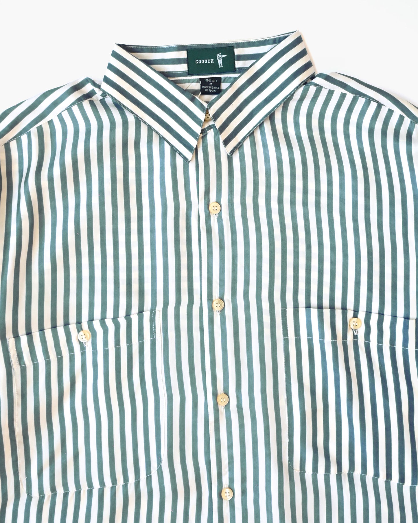 100% Silk Striped L/S Shirt - Green