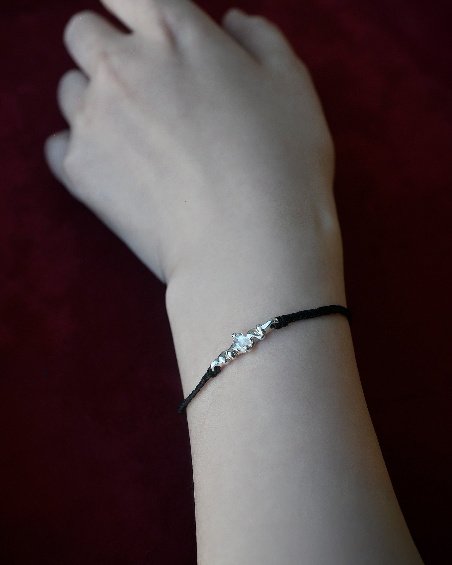 "Isabella Etou" Crinkle Cord Bracelet -  White Topaz