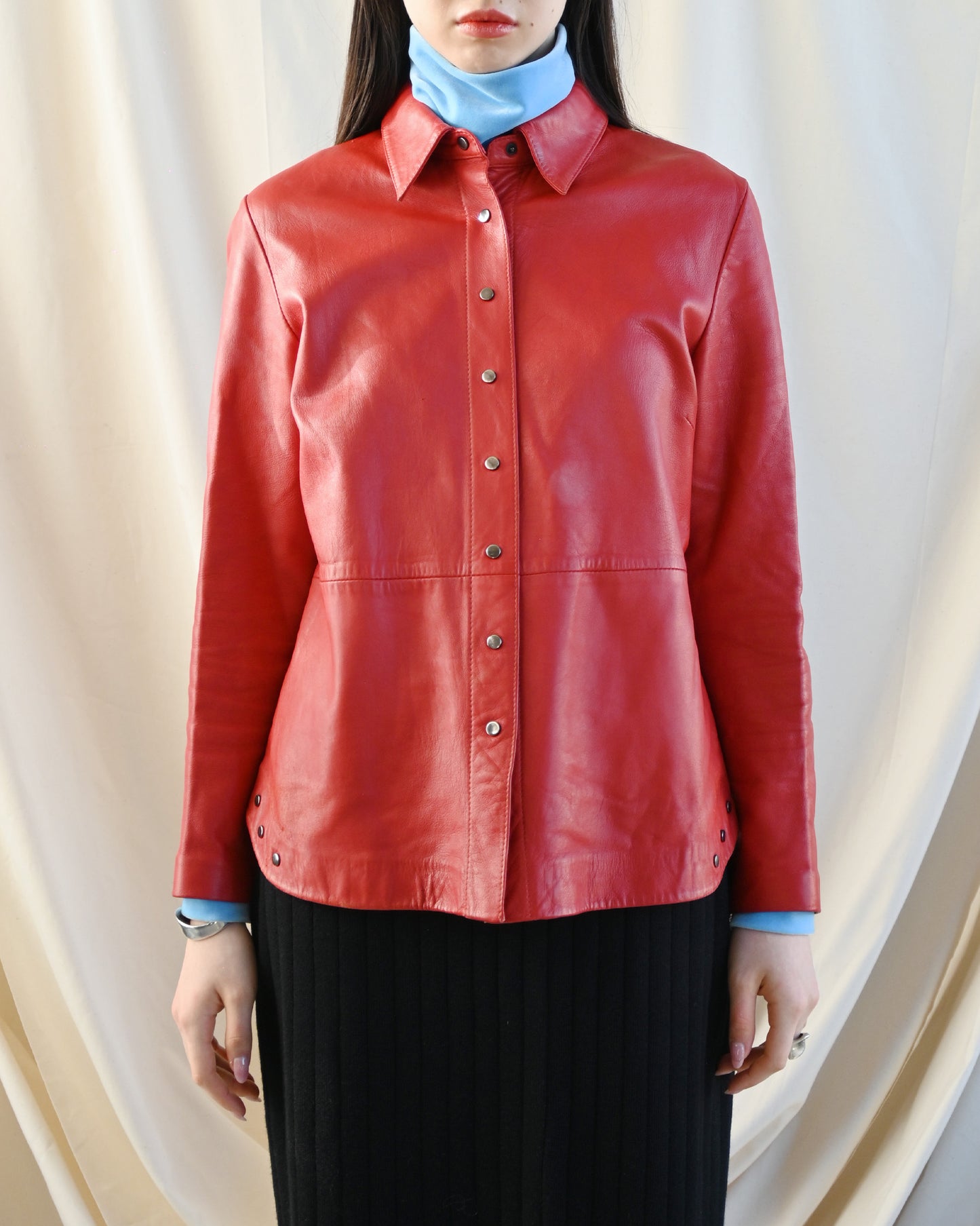 Leather Snap Button Shirt - Red