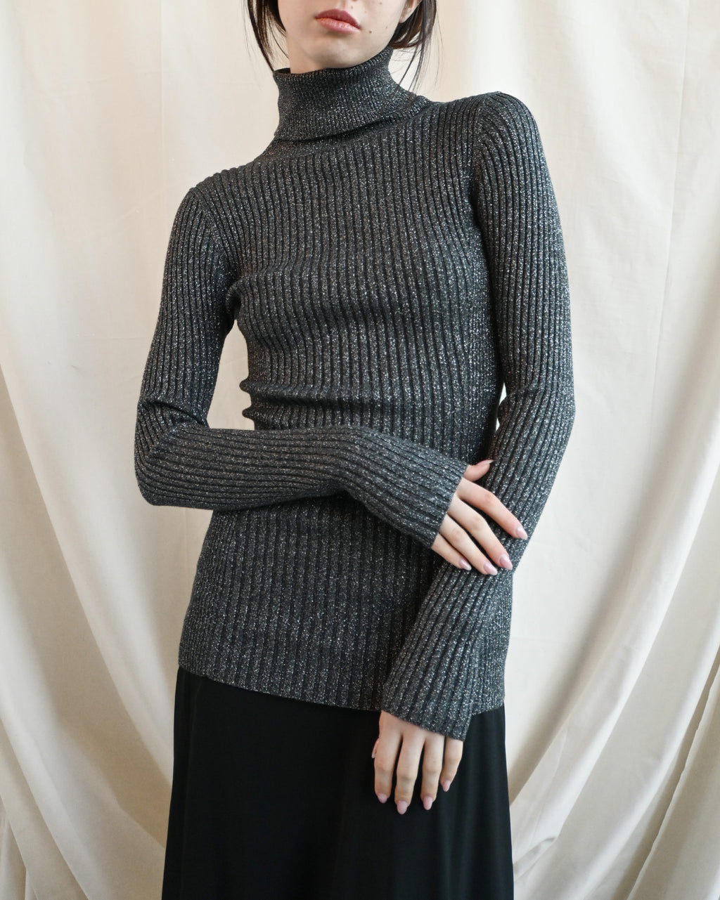 Sparkle Rib Turtle Neck - Silver