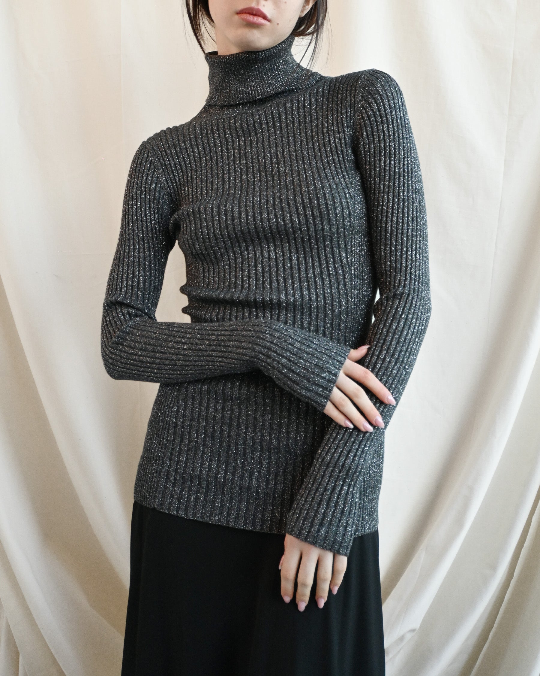 Sparkle Rib Turtle Neck - Silver