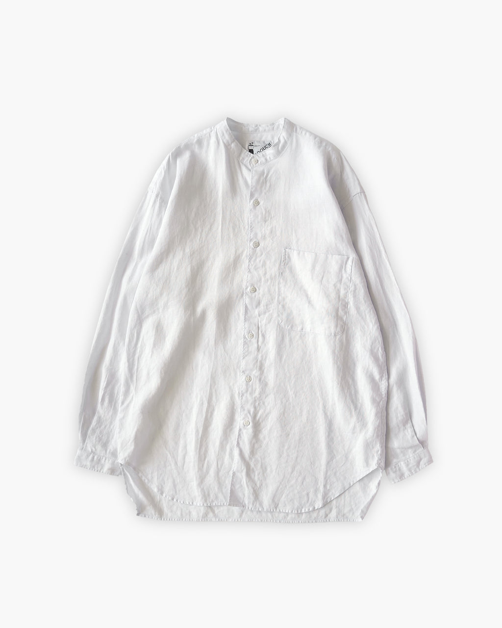 "GOOUCH" 100% Linen Collarless L/S Shirt - White